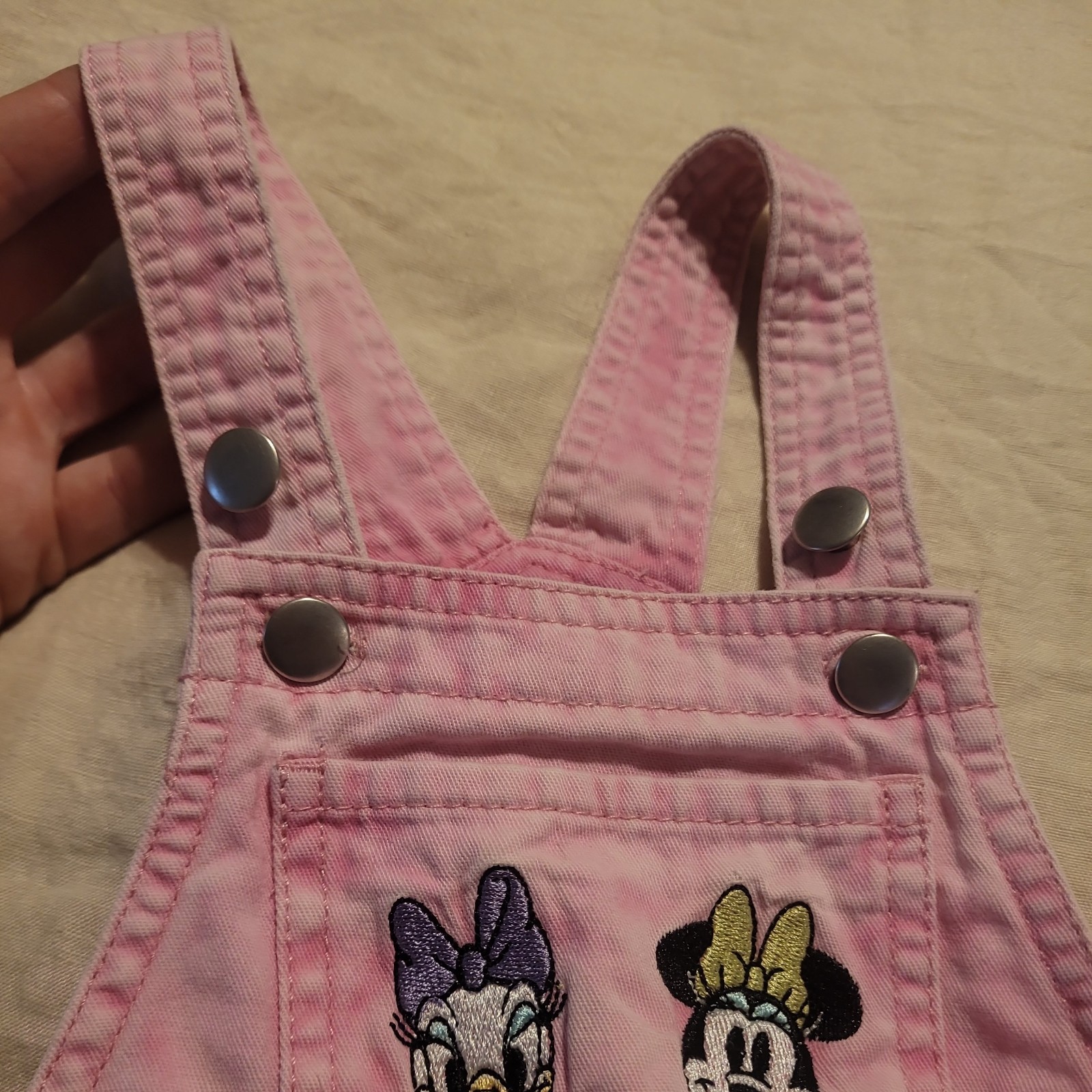 Disney Minnie Mouse Daisy Duck Embroidered Pink Bib Shortall Overalls 3T