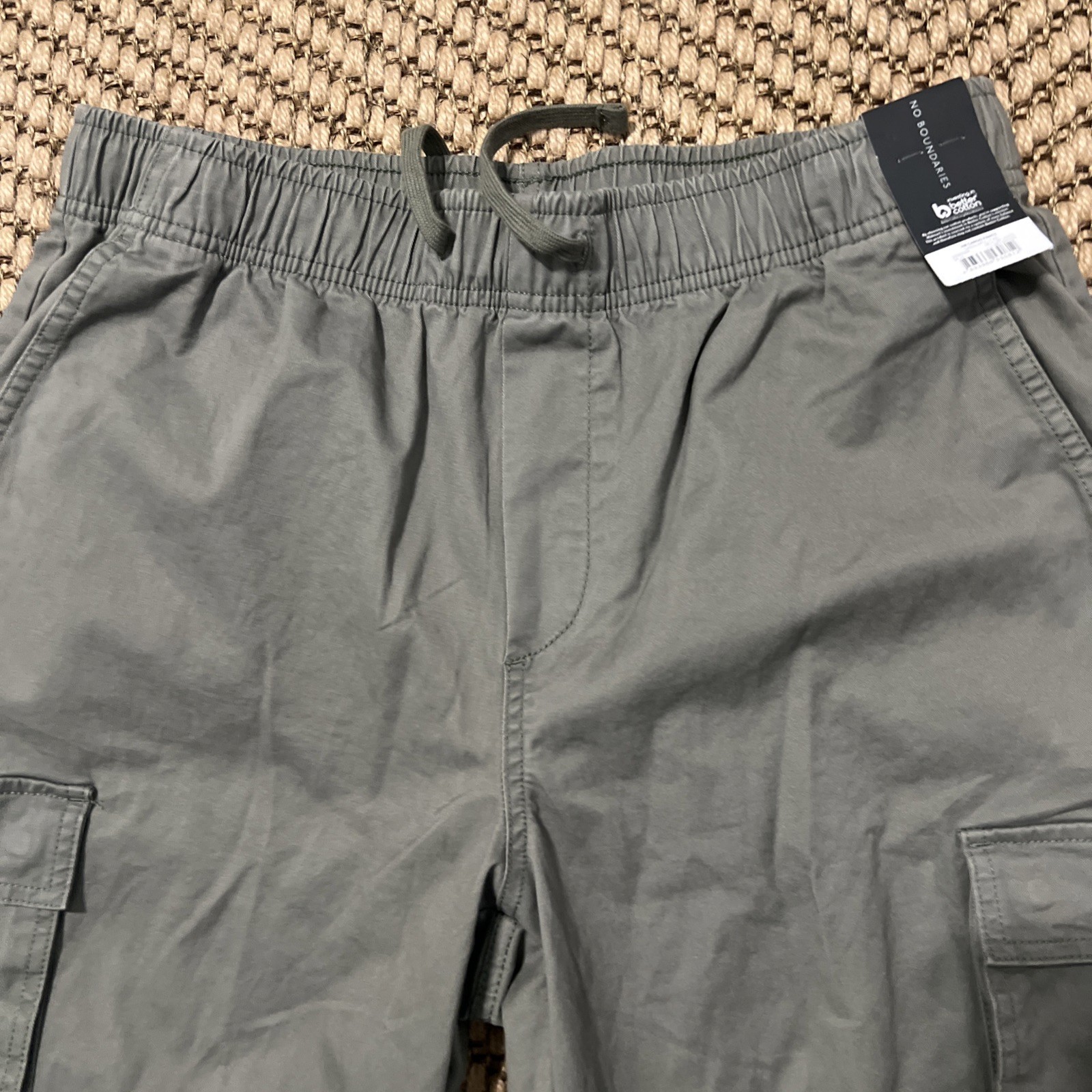 No Boundaries Men Cargo Pants Green Artichoke Size M 32-34 Drawstring Jogger NEW