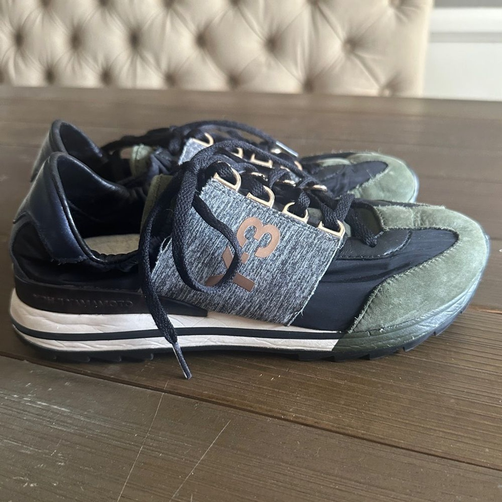 Adidas Y-3 Rhita Sport Sneakers Size 7.5 Black, Navy, Olive Green and Gray