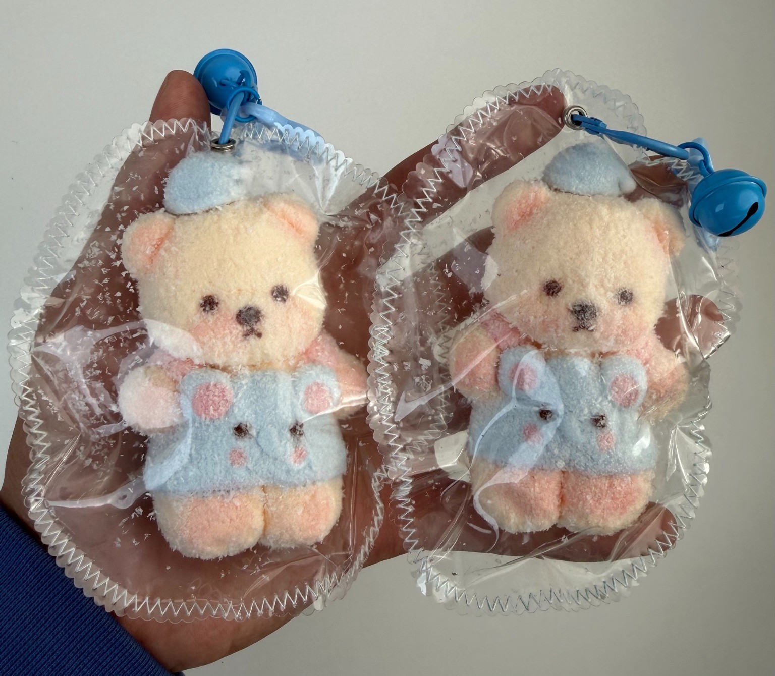 2PCS TABA Kawaii Bear Squishy Plush Keychain Blue Cute Fuzzy Soft