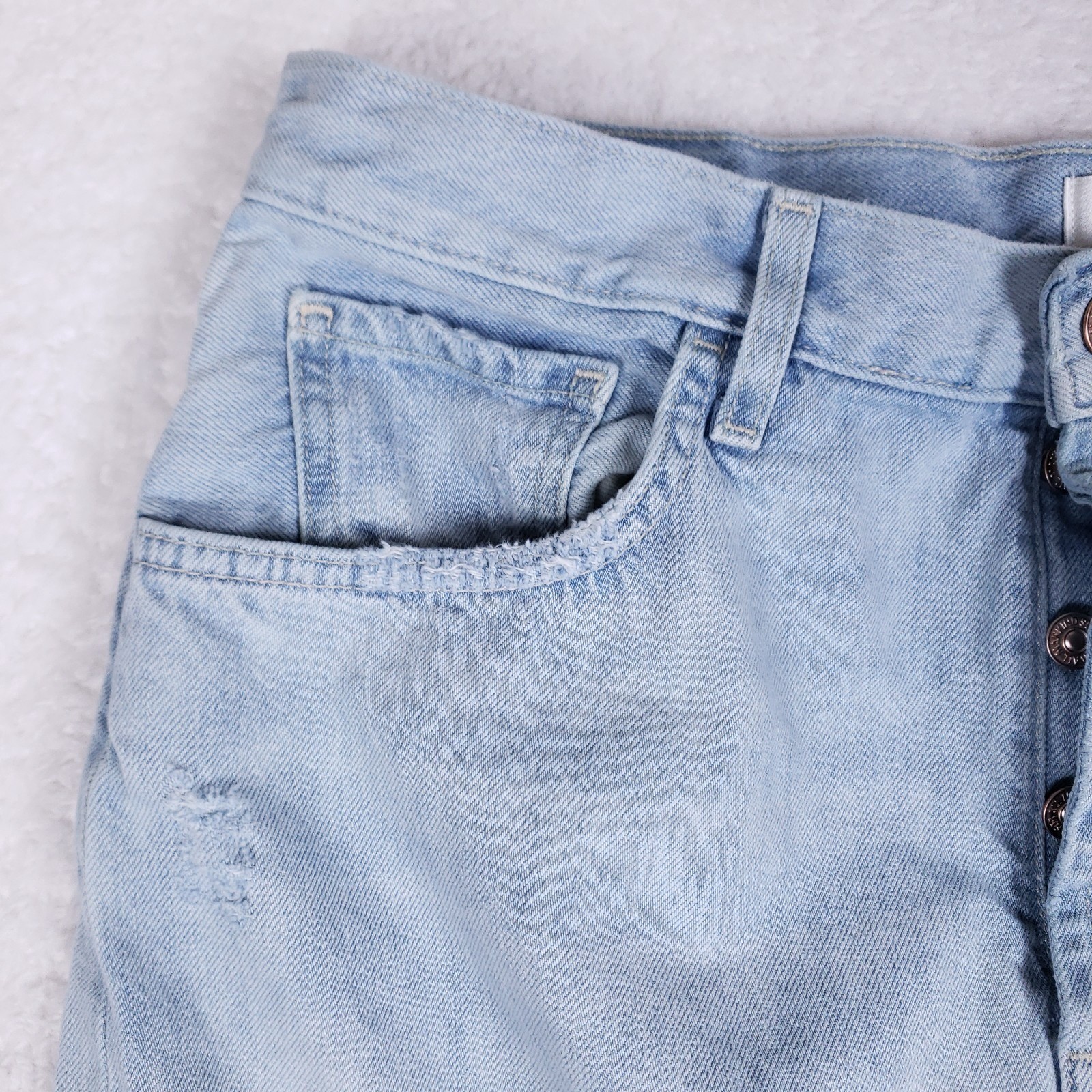 7 For All Mankind 31 Easy Straight High Rise Light Wash Jeans Button Fly Rigid