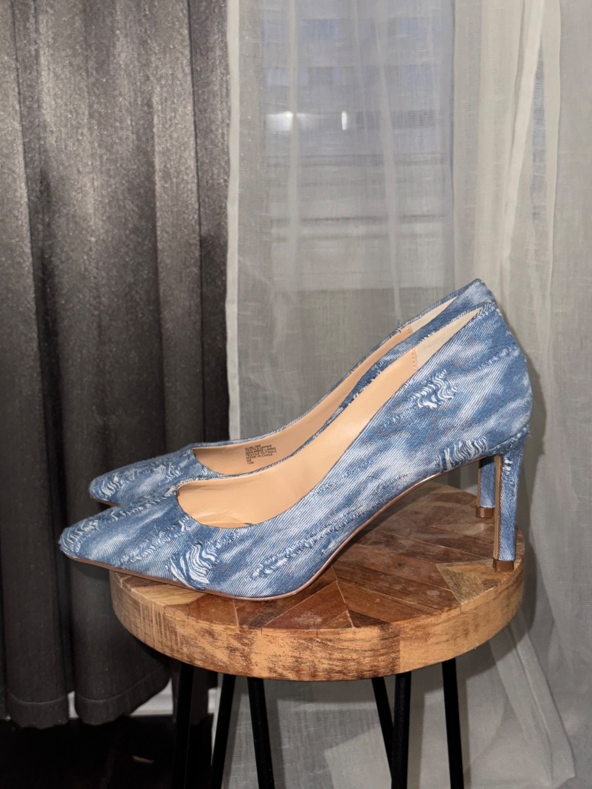 Distressed denim women shoes size 10 heels