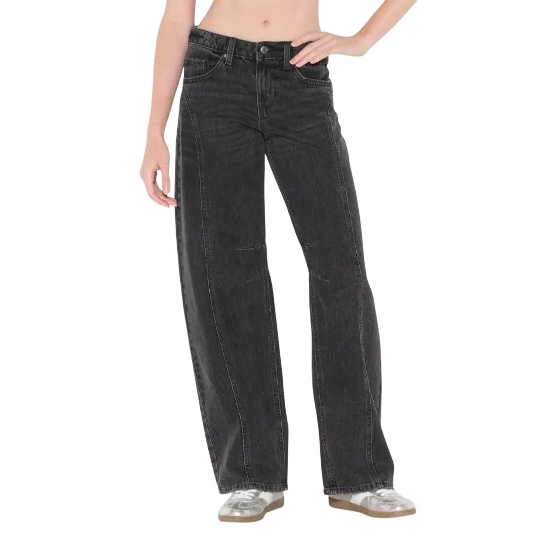 Wild Fable Women’s Black Seam Detail Mid Rise Must Have Barrel Jeans Size 10