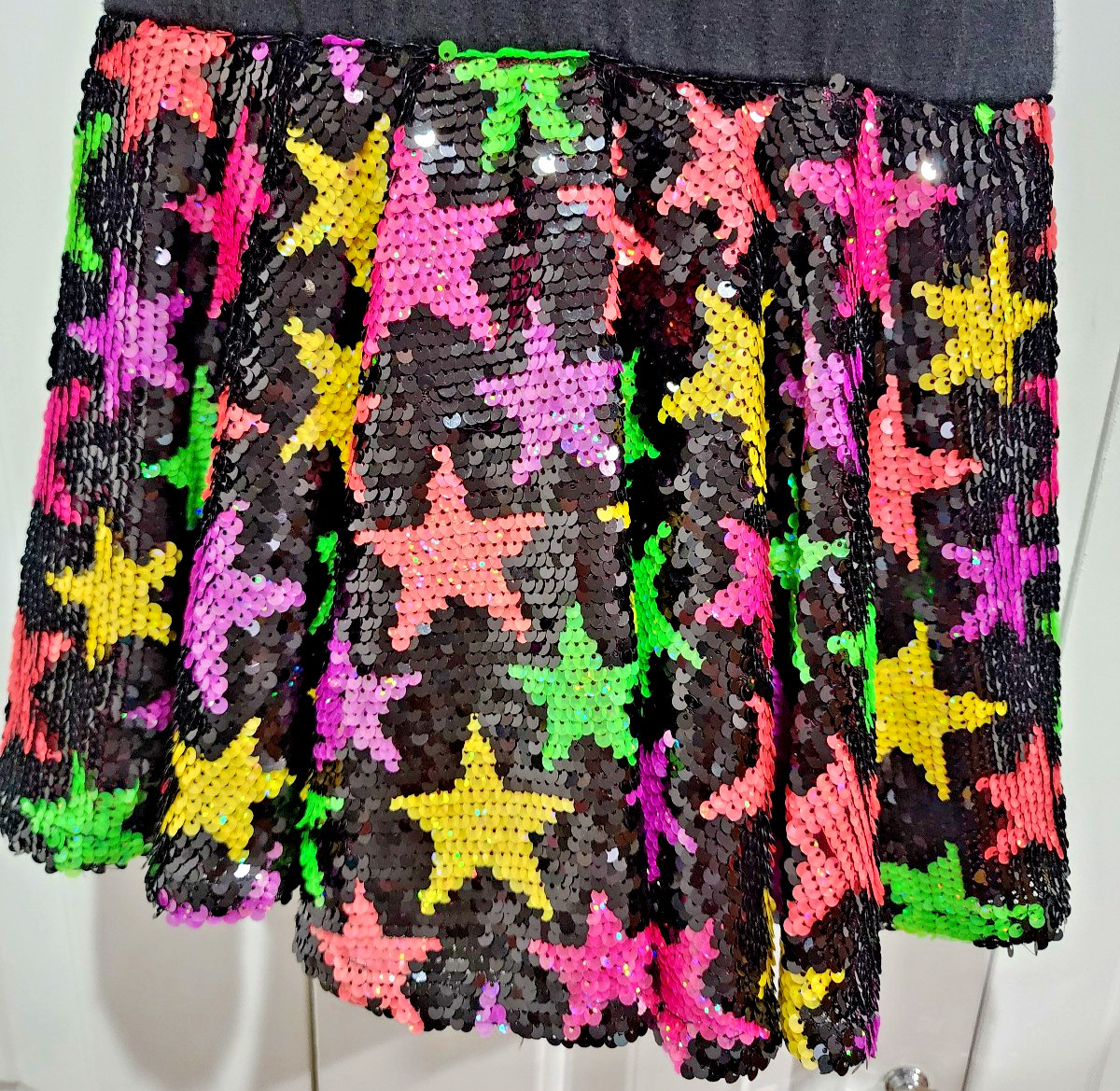 Counting Daisies girls 7 – 8 Black Hocus Pocus dress. Colorful sequins