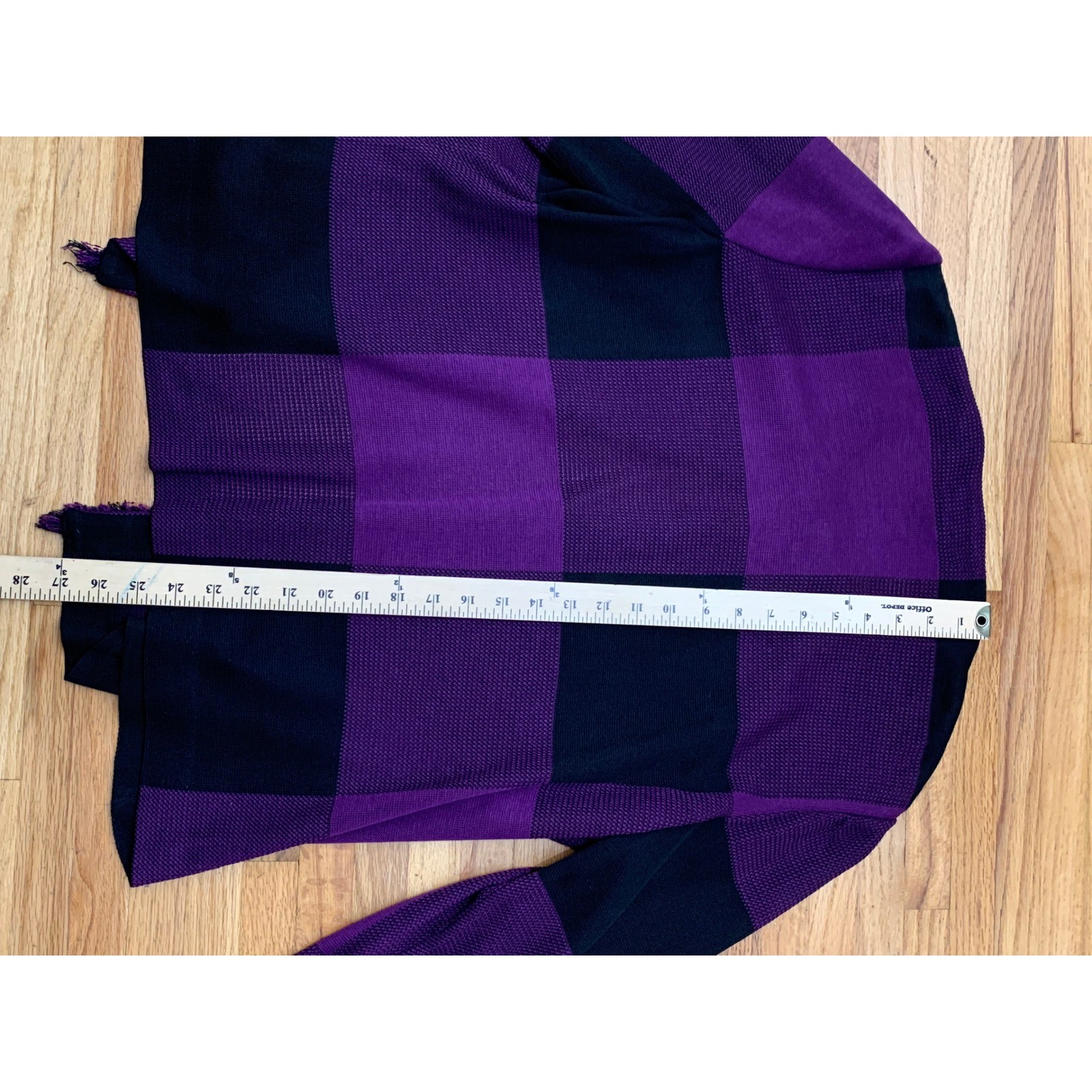 Ming Wang Purple Black Buffalo Check Knit Cardigan Jacket Fringe Trim XL