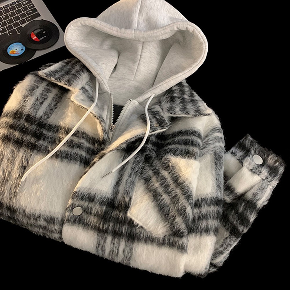 Men Plaid Jacket Checked Cardigan Polyester Spandex Blend Plaid Pattern