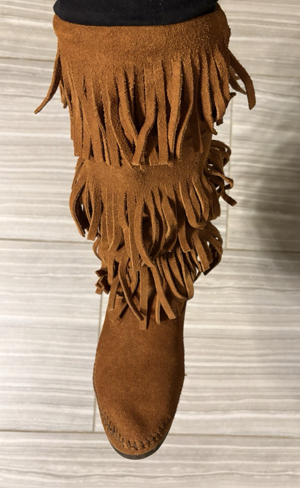 Minnetonka 1632 Women’s Brown Suede Fringe Mid-Calf Pull-On Boots US 7 M