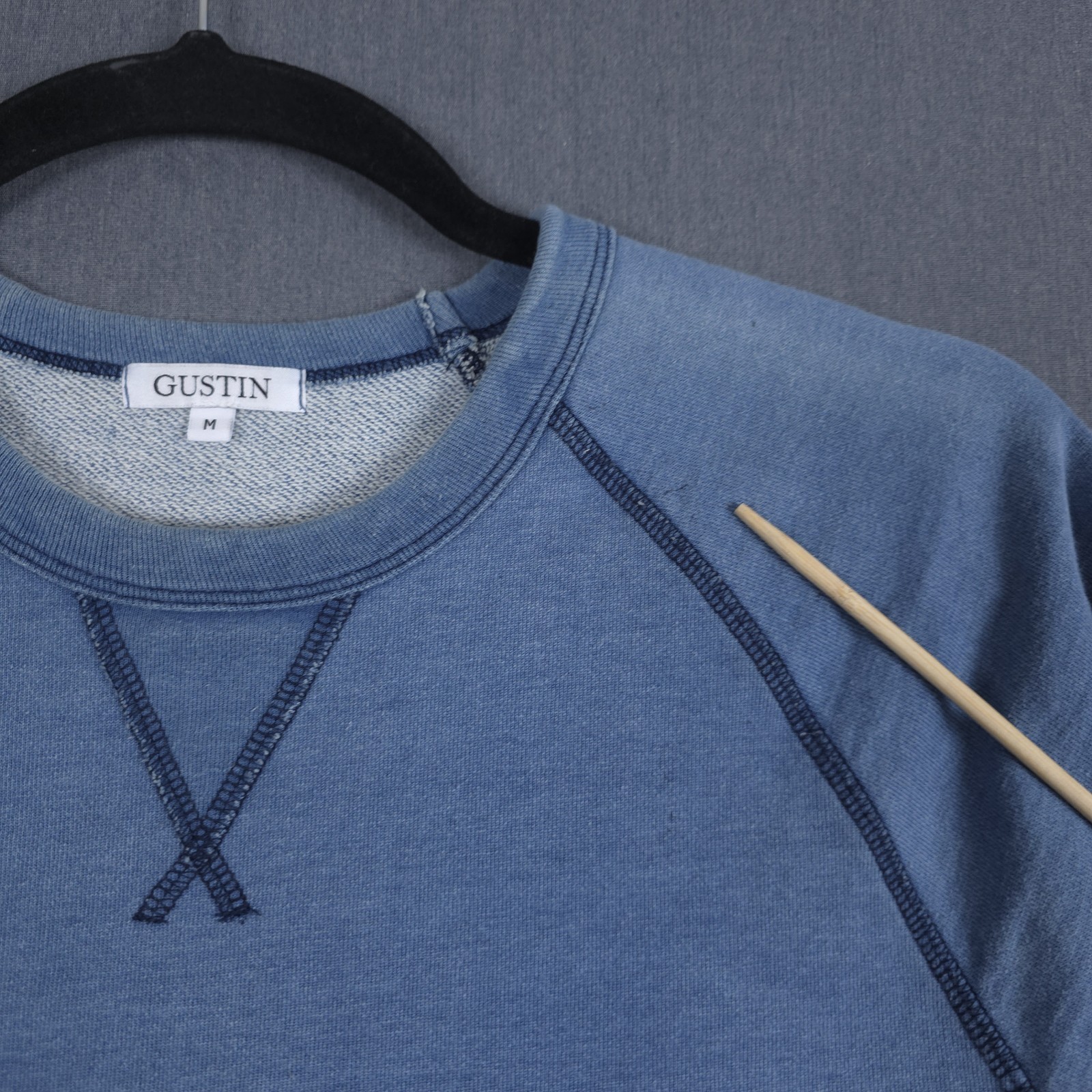 Gustin Indigo Contrast Stitch Crewneck Sweatshirt Mens Medium Faded Distressed
