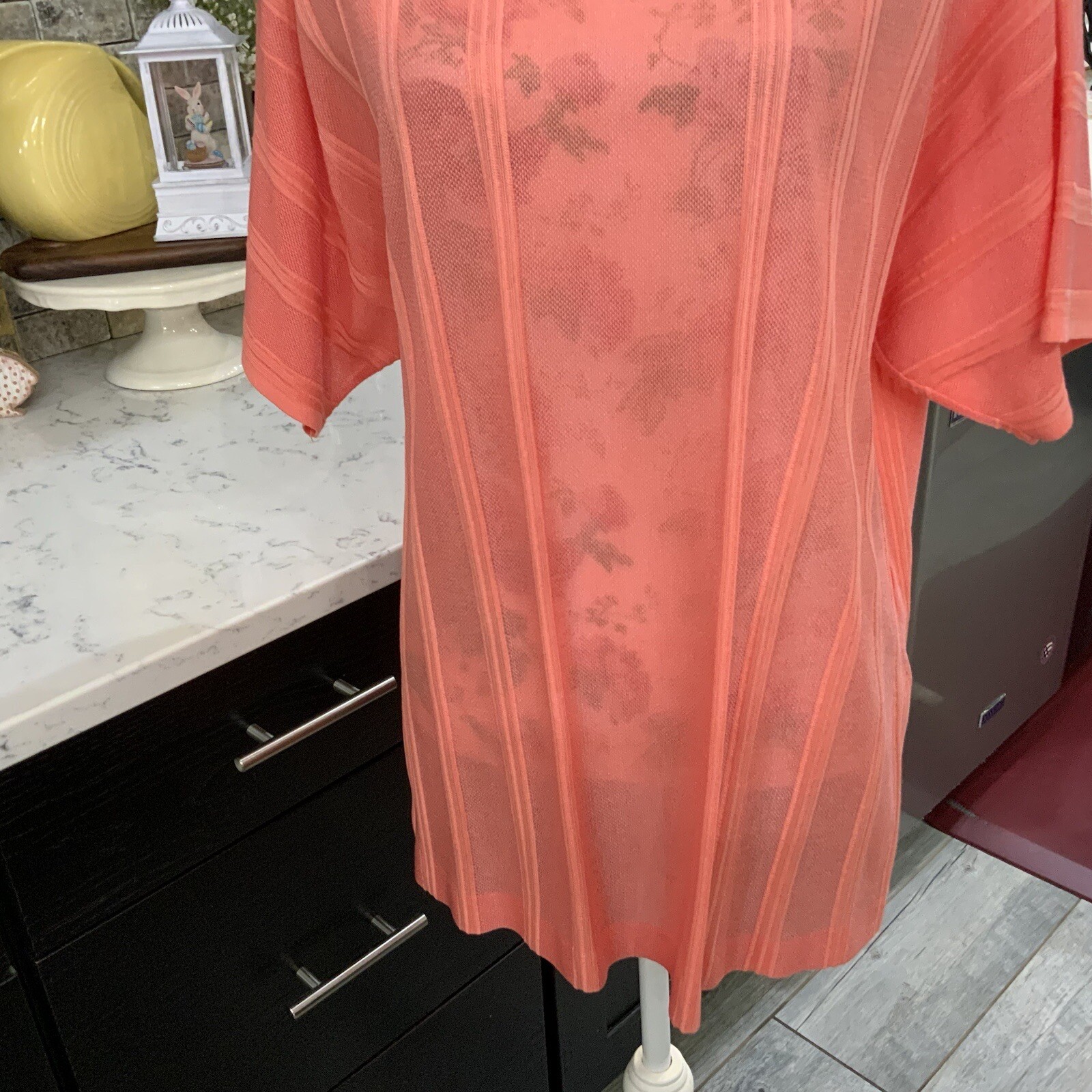 Ming Wang Dolman Sleeve Knit Tunic Top Sz S Orange Burst Tonal Stripes $175 NWT