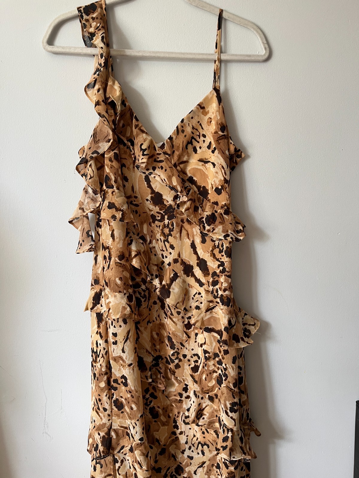 bar III Animal Print Maxi Ruffle Slip V-Neck Dress Indie Sleaze Alt Grunge