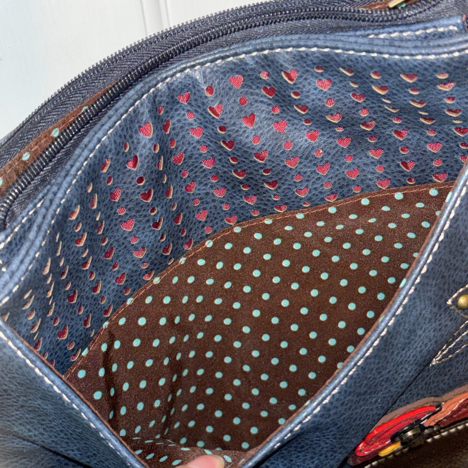 CHALA NAVY BLUE RED CARDINAL SWEET MESSENGER CROSSBODY TOTE PURSE FAUX LEATHER