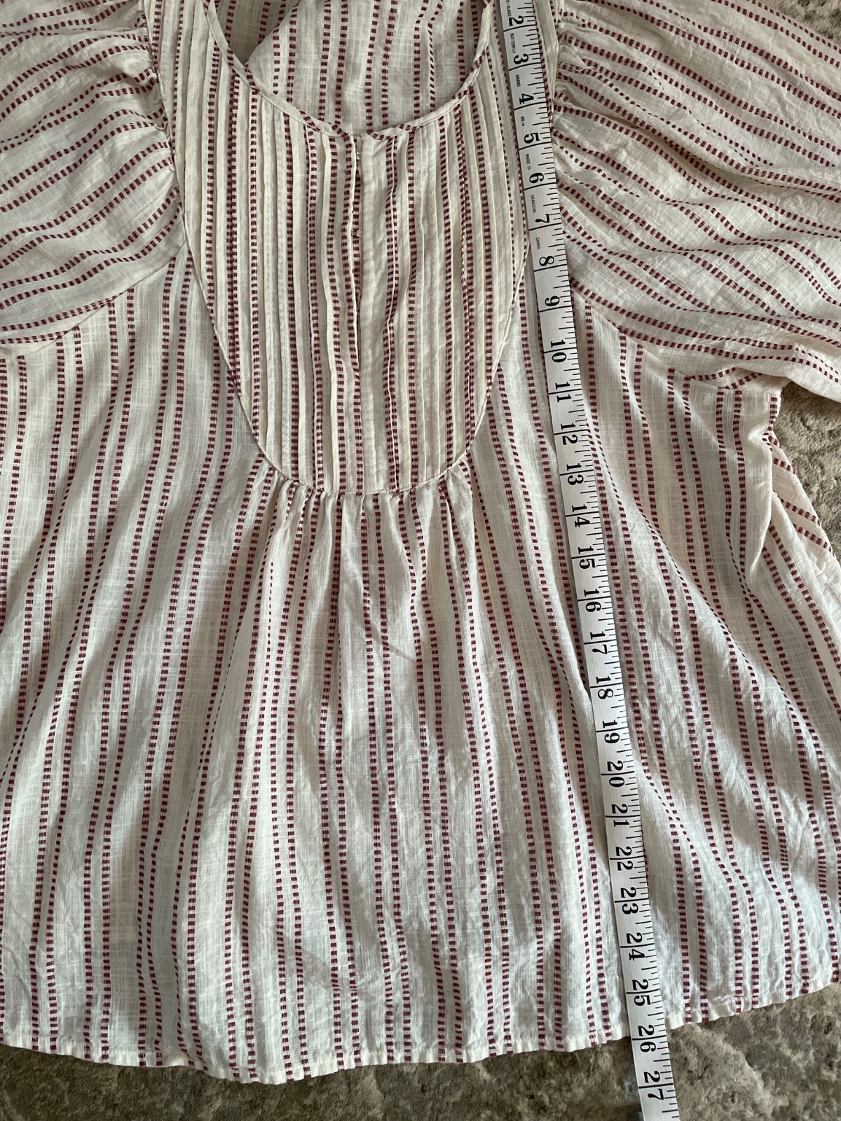 Elizabeth and James Striped Cotton Blouse doze M Boho Peasant Puff Sleeve Cream