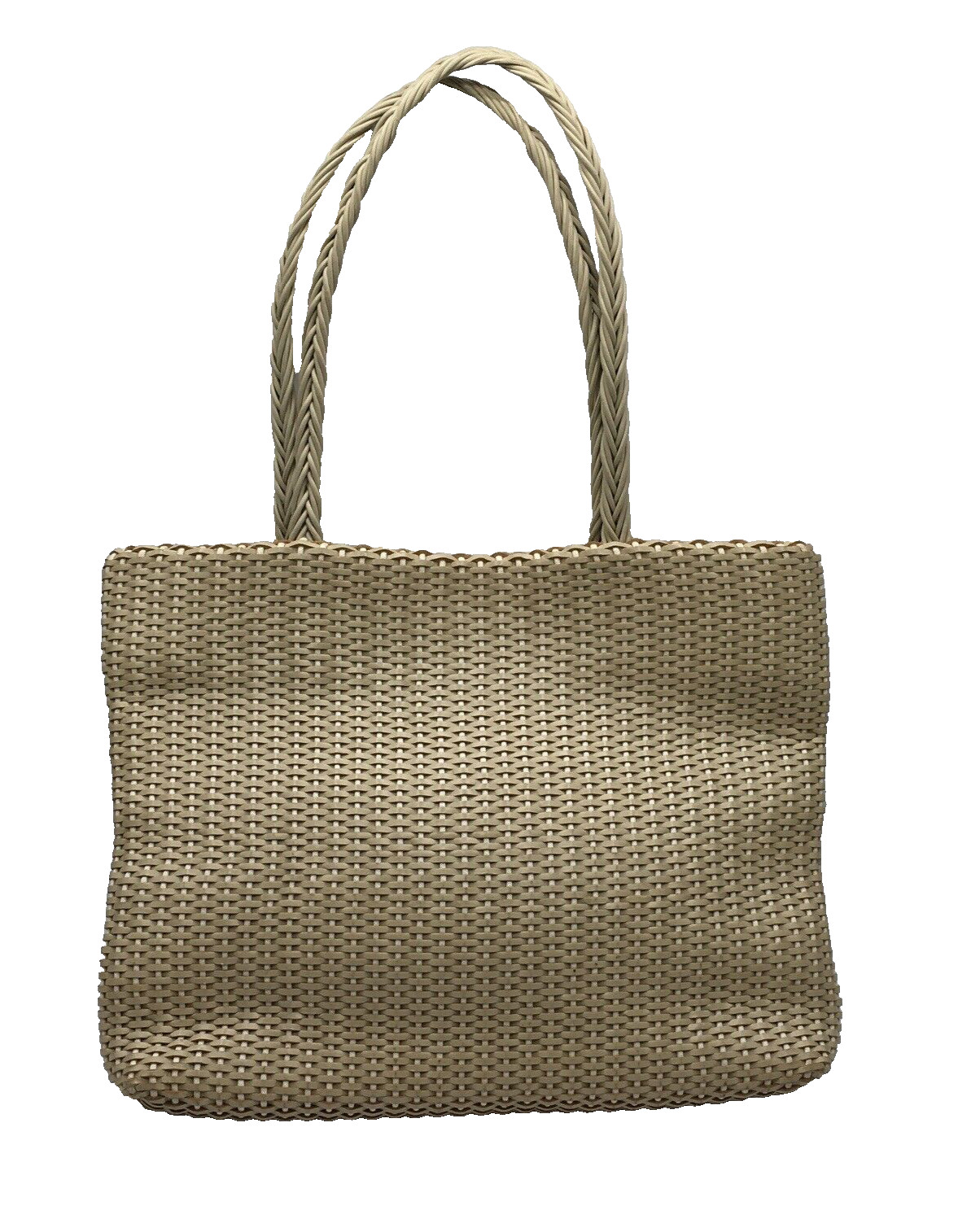 Falor Le Borse Tan Beige Woven Leather Medium Handbag Snap Closure Purse Italy