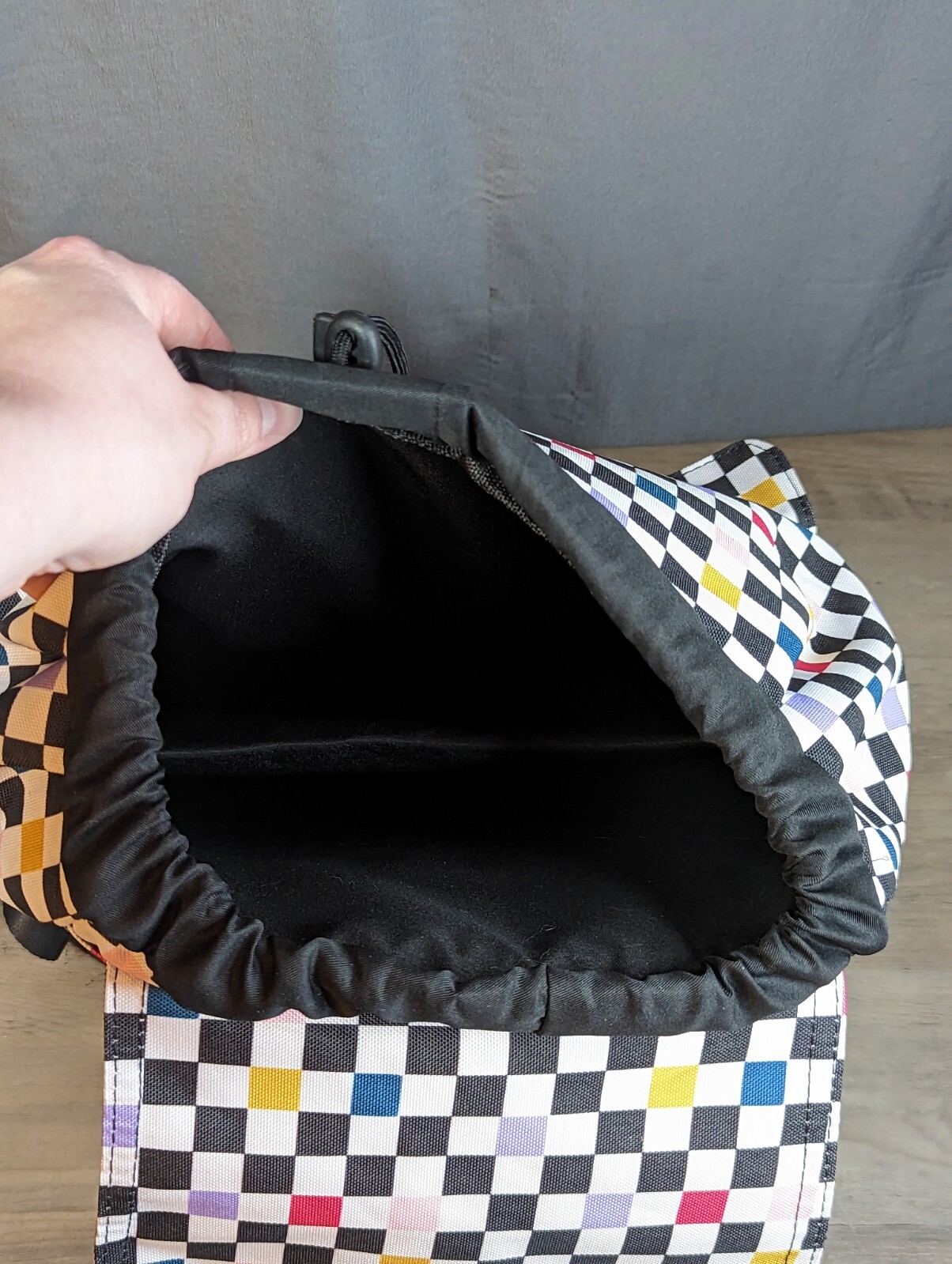 Checkered Drawstring Strap Cargo Two Pocket Backpack School Travel Book Bag
