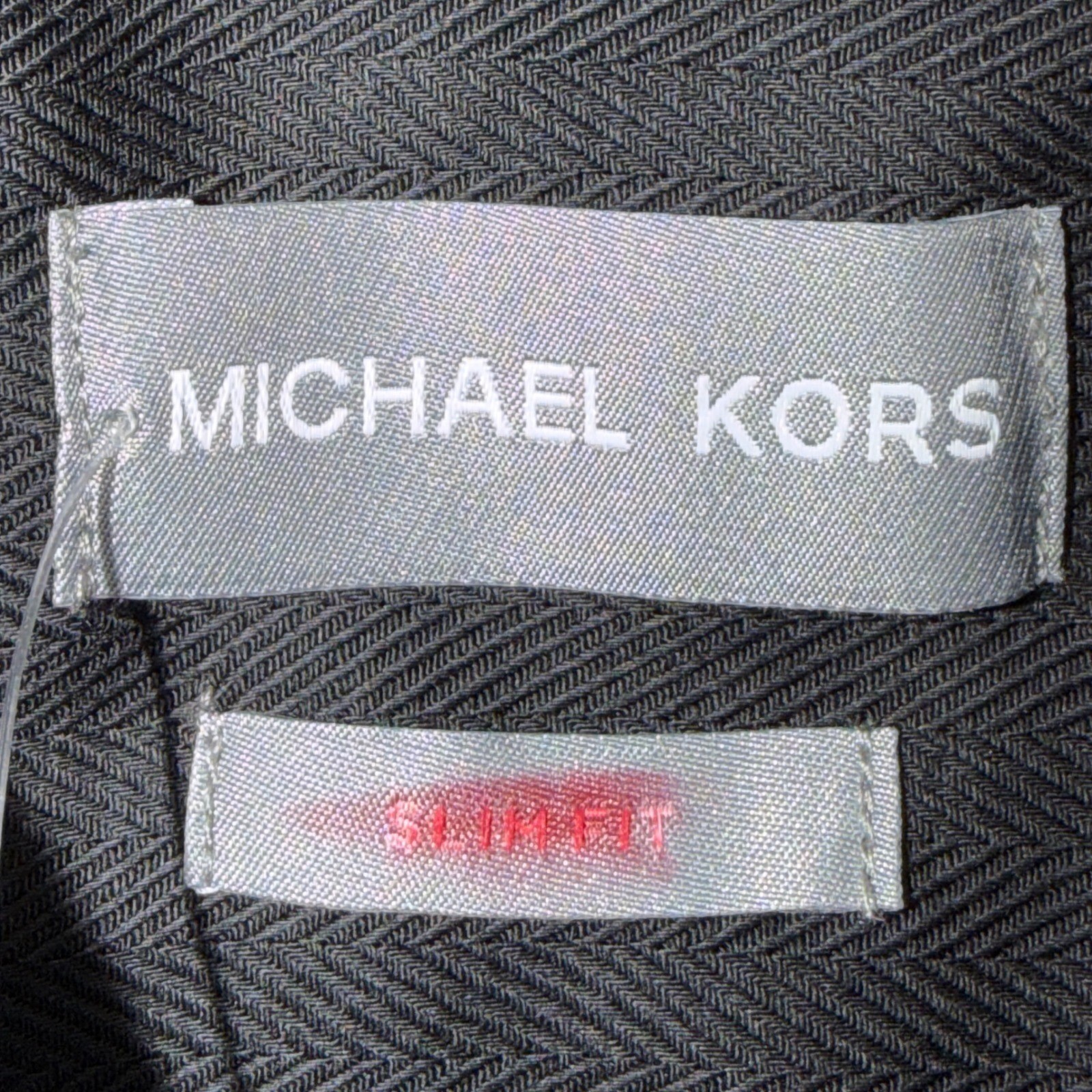 NEW Michael Kors Men’s M 15.5 34/35 Black Herringbone Slim Fit Long Sleeve Shirt
