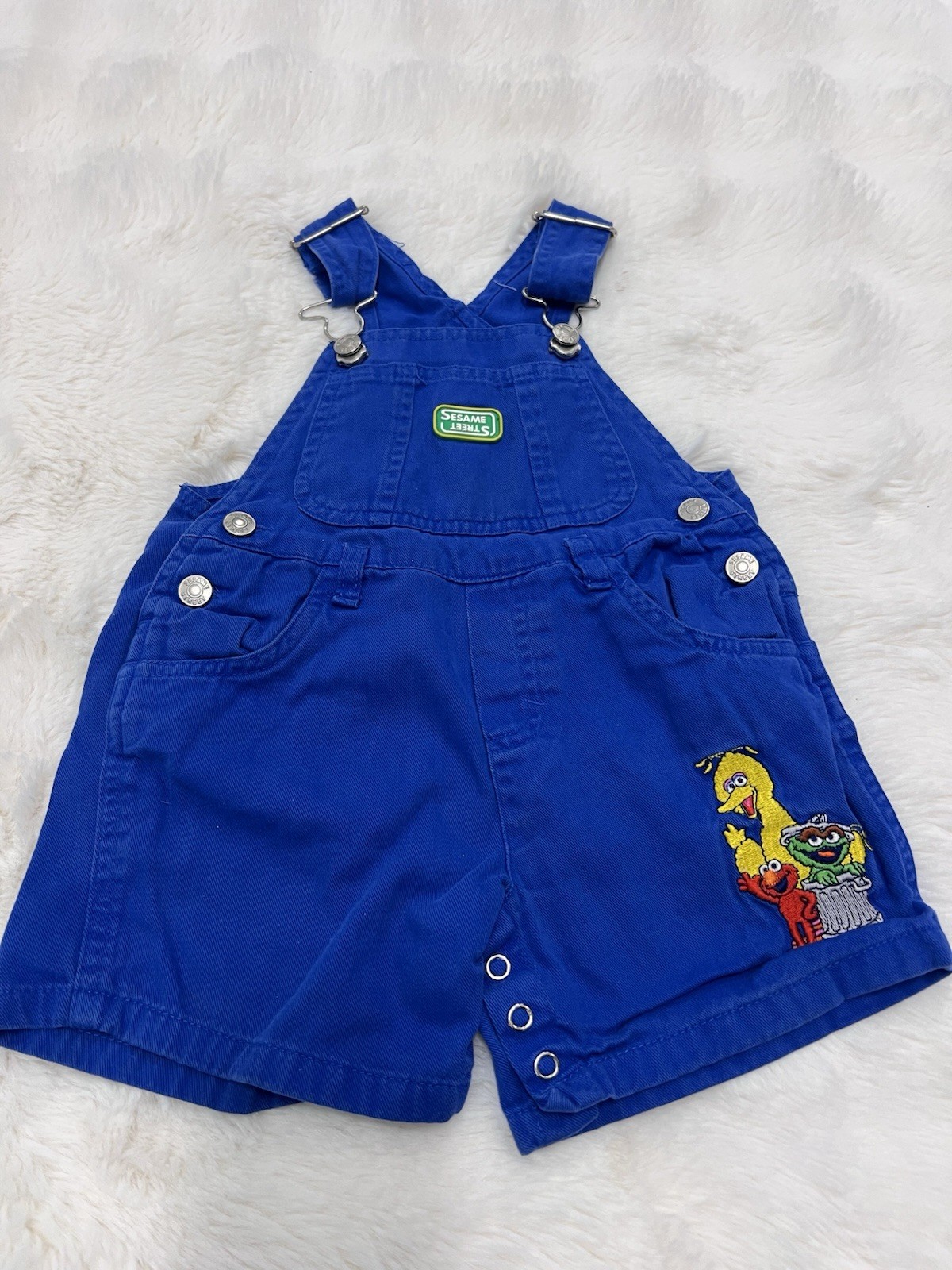 Vintage Sesame Street Big Bird Baby Overalls 12m Blue Shortalls Oscar Elmo
