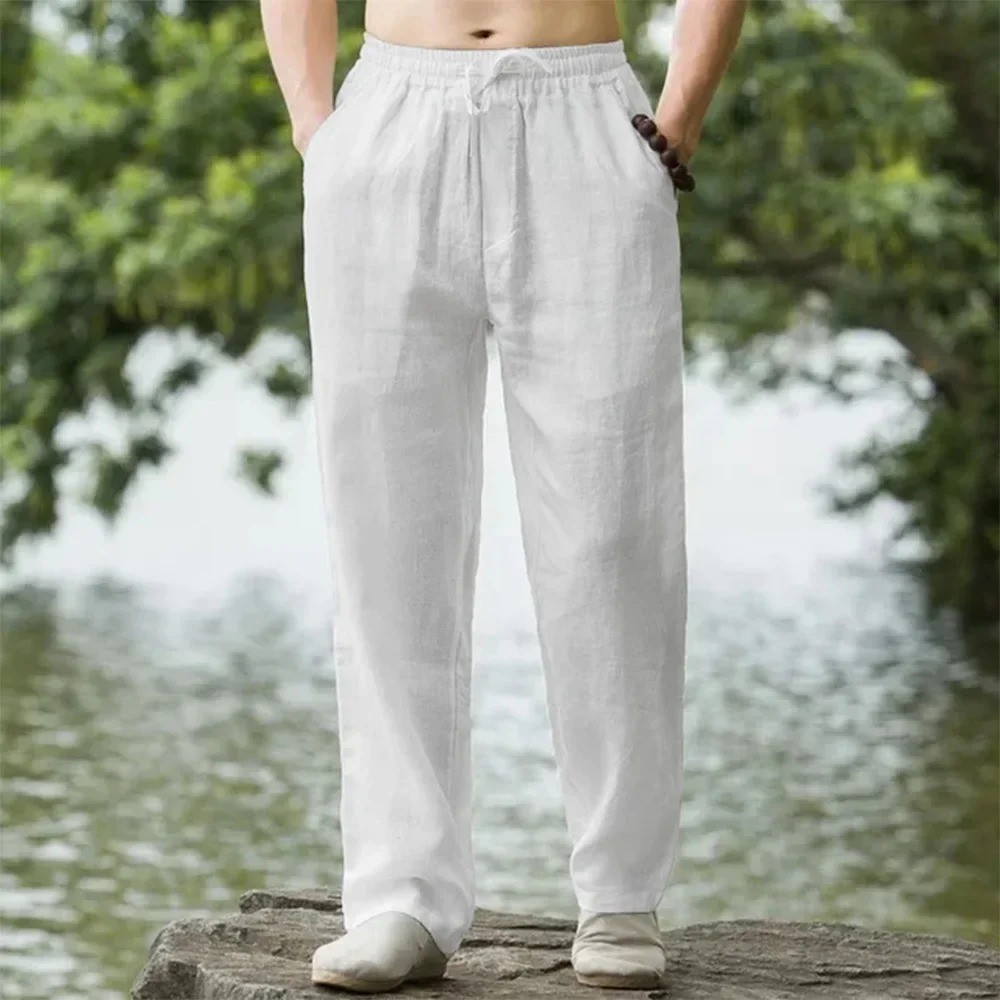 Men’s Linen Beach Jogger Pants | Summer Loose Fit Casual Trousers Lightweight