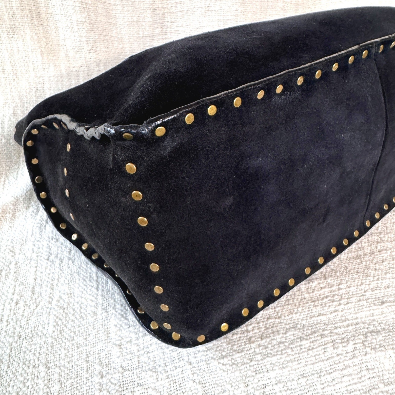 Vintage Celine Boogie Bag Black Suede Gold Studded Satchel Handbag