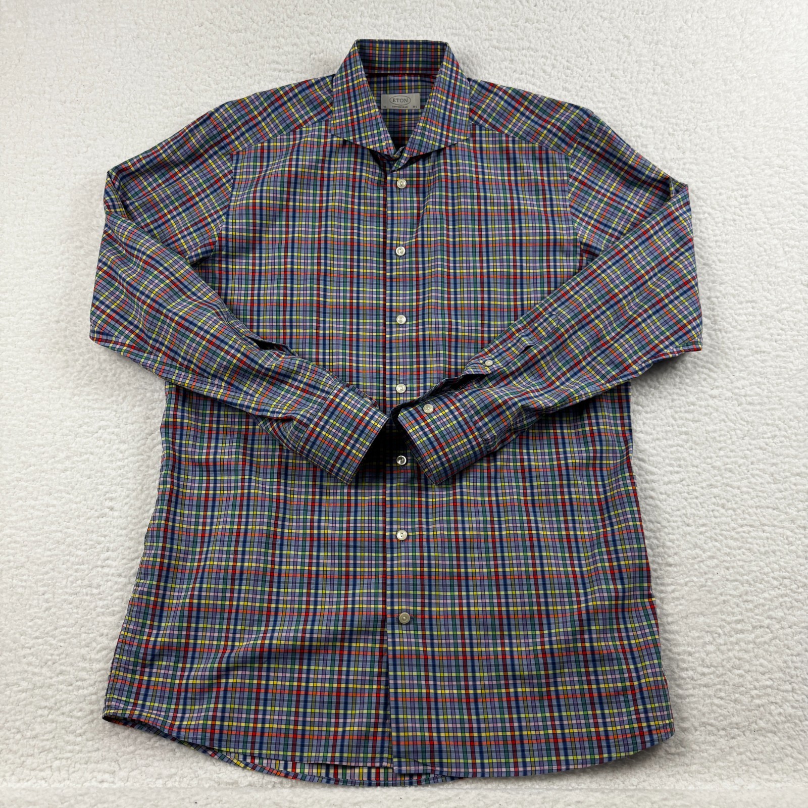 Eton Dress Shirt Mens 16.5/42 Multicolor Plaid Contemporary Fit Collar Button Up
