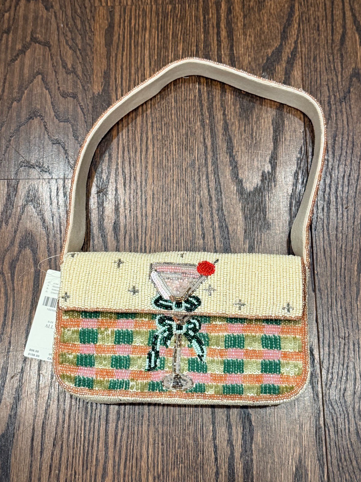 Anthropologie Fiona Beaded Bag Martini Cocktail Food Drink Edition Shoulder Bag