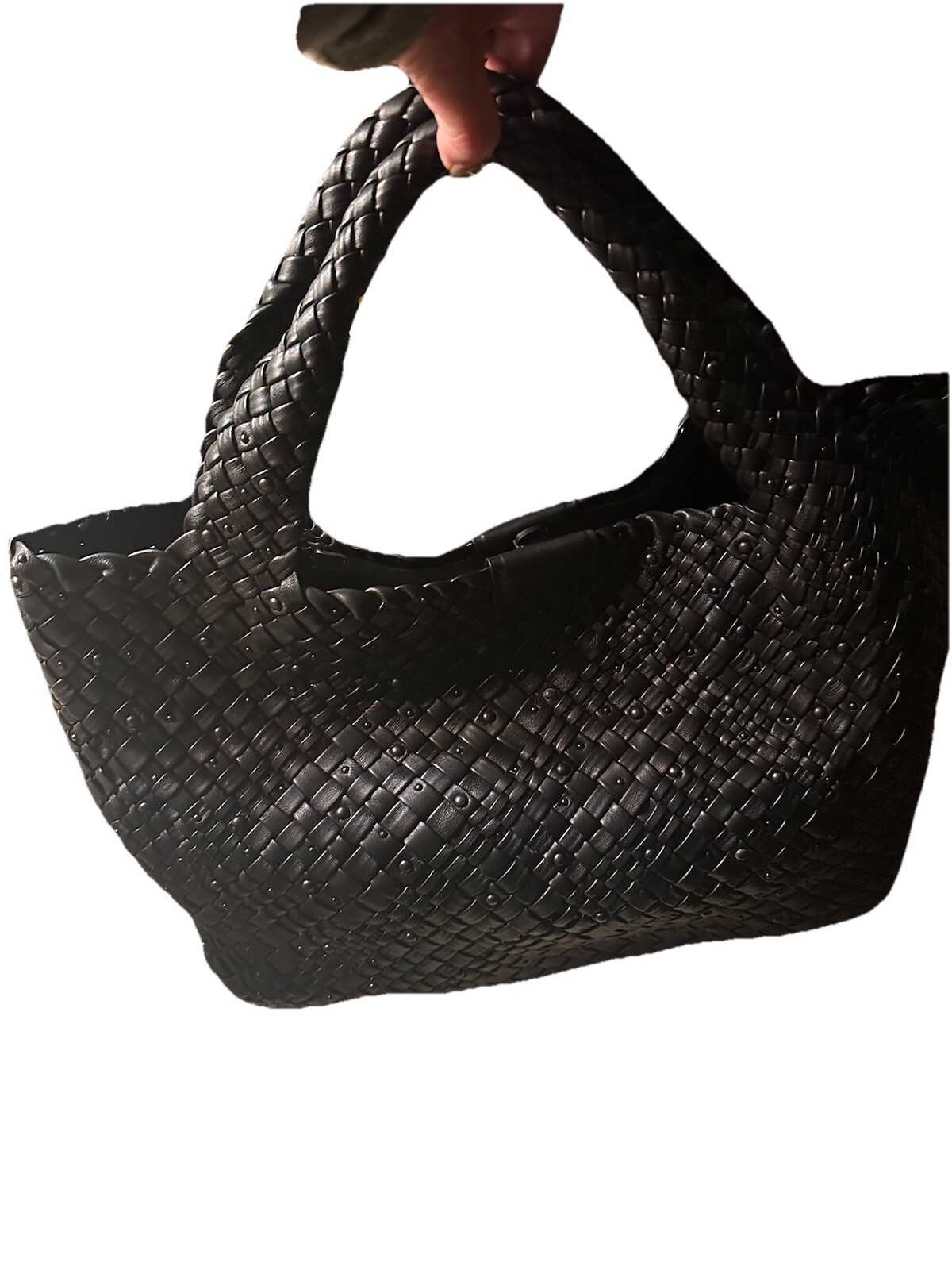 Rare FALOR Firenze Black Studded Woven Leather Large Tote Bag NWT RARE Must C