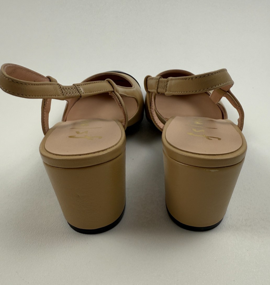 French Sole FS/NY Tuckernuck Slingback Baton Heels Camel Napa/Black NWT