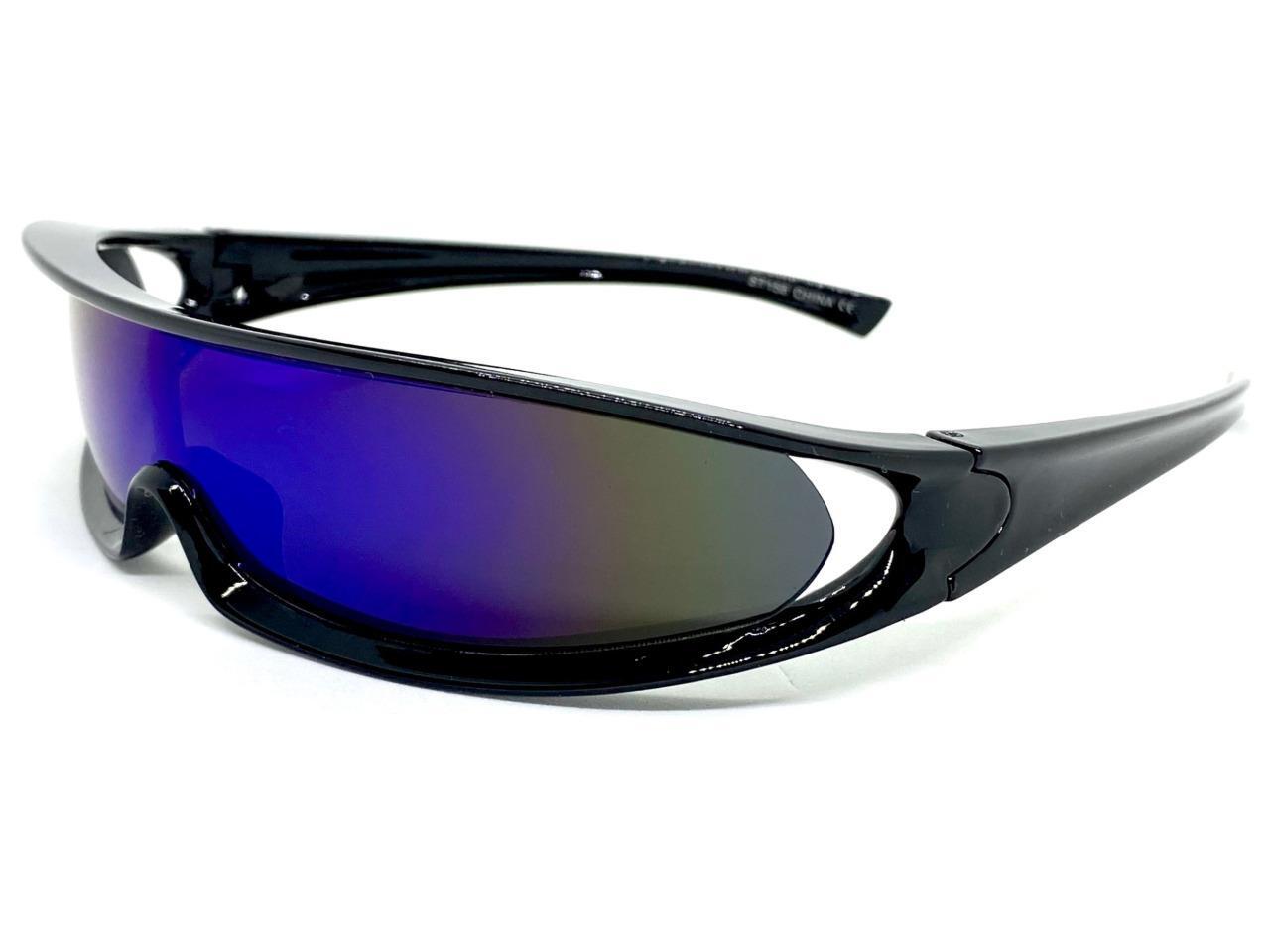 SPACE ROBOT PARTY RAVE COSTUME CYCLOPS FUTURISTIC SHIELD SUN GLASSES Blue Lens