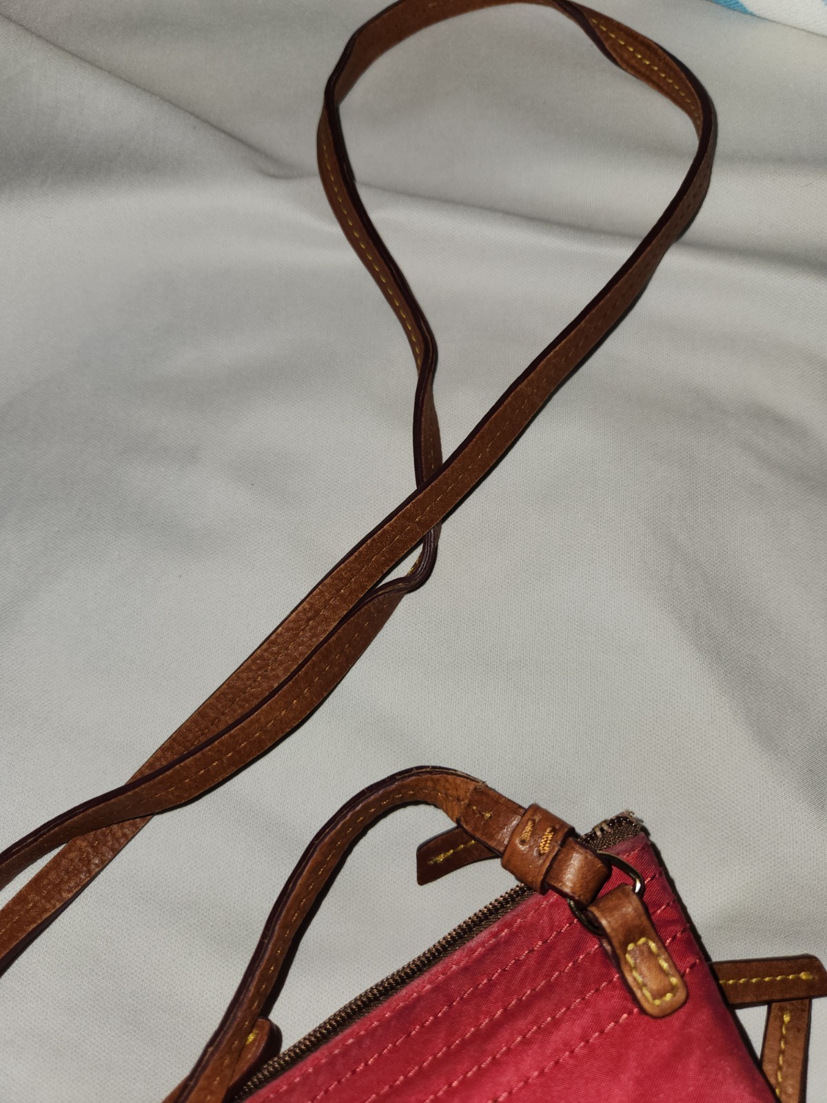 Dooney & Bourke Red Solid Crossbody Zip Bag Brown Strap Gold Hardware