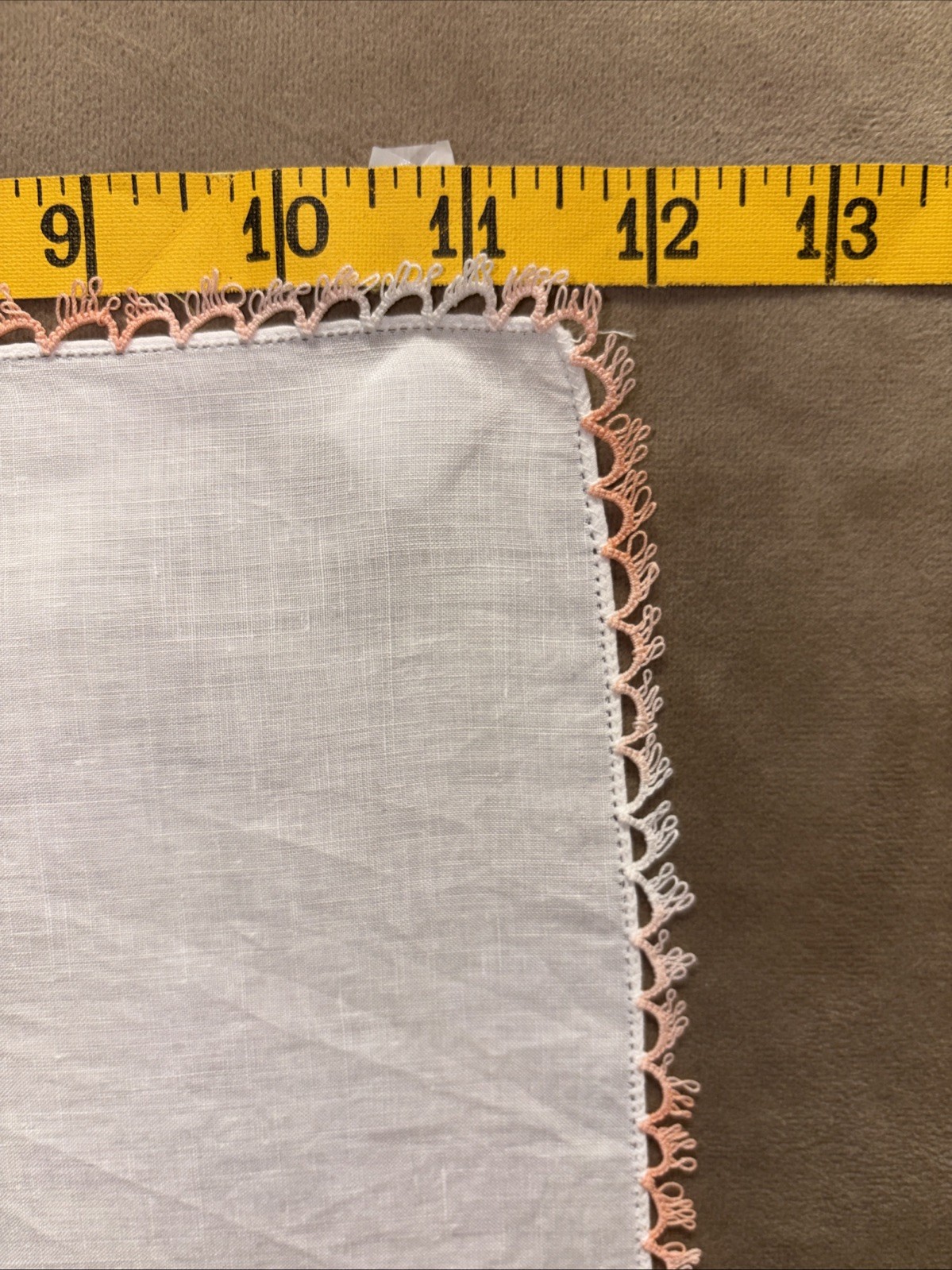 Handkerchief Linen Tatted Pink Blush Edging Vintage Hanky Nice!