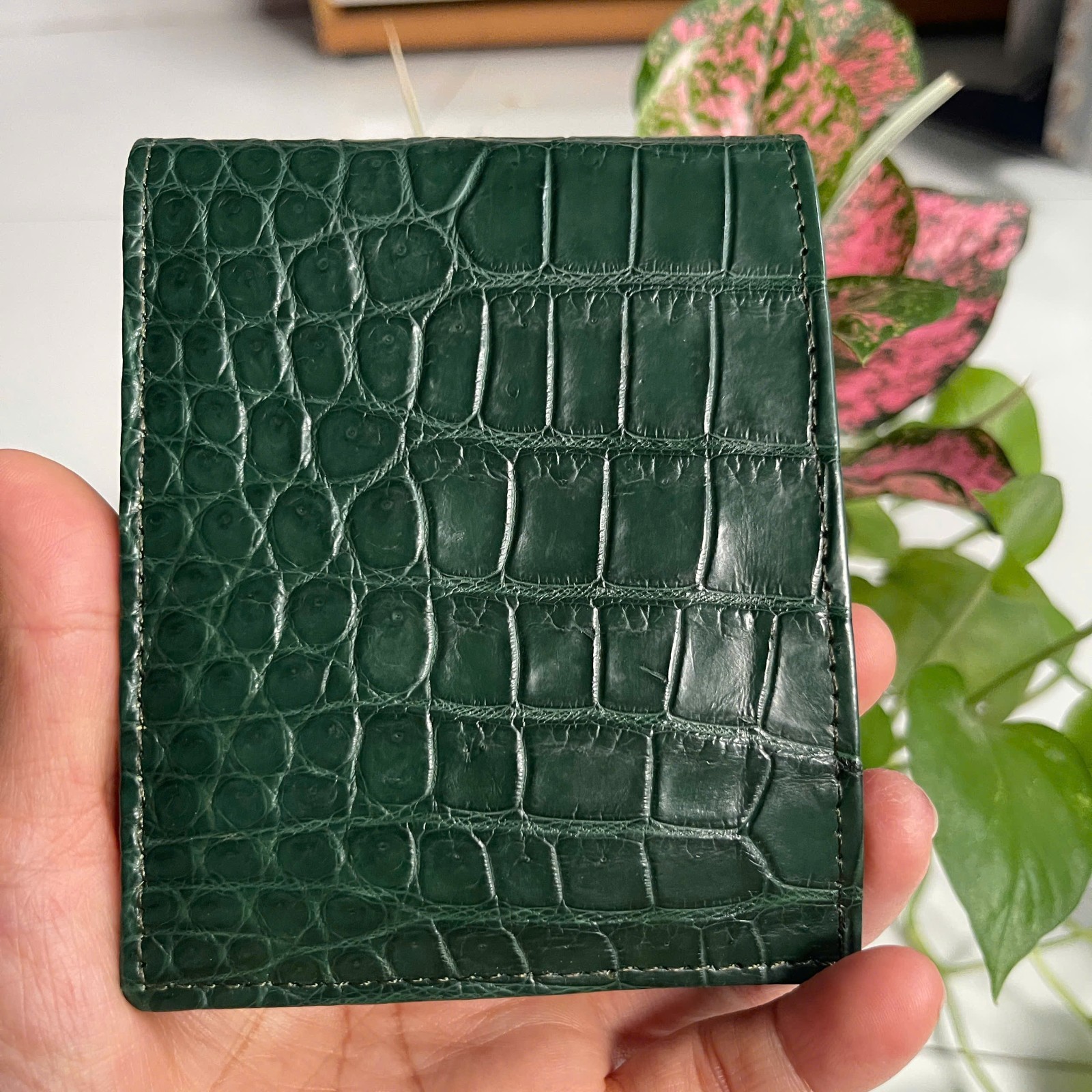Green 100% Real Genuine EXOTIC Leather Skin Men’s Bifold Wallet,Cardholder