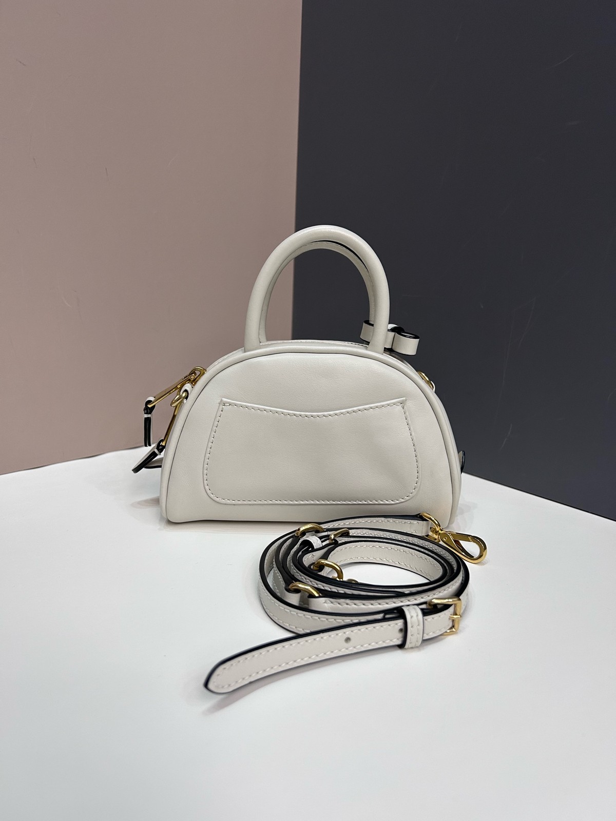 Authentic Preowned Miu Miu Mini Dome White Leather W/ Detachable Crossbody Strap