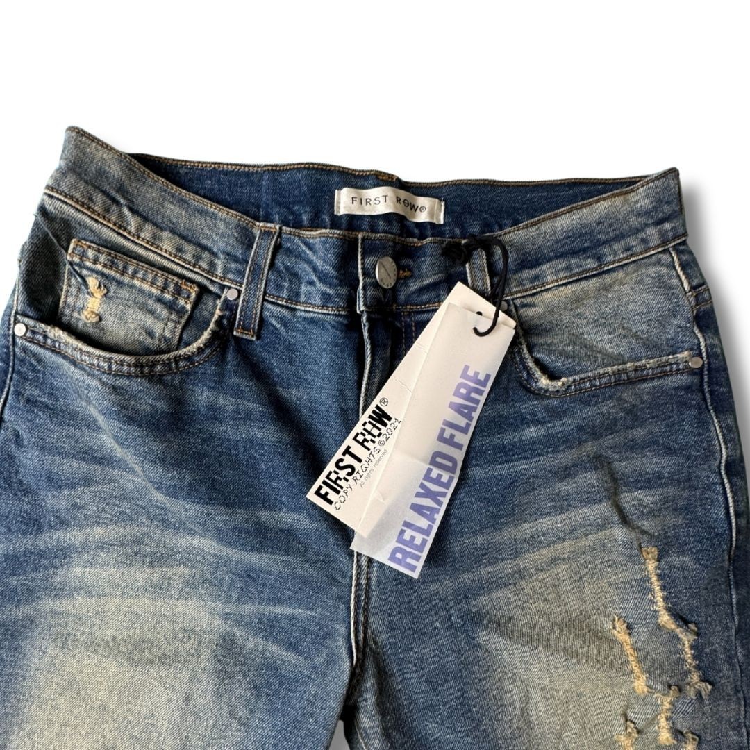 NWT First Row Denim Men’s Distressed Flare Relaxed Fit Jeans 30×33 Streetwear Fa