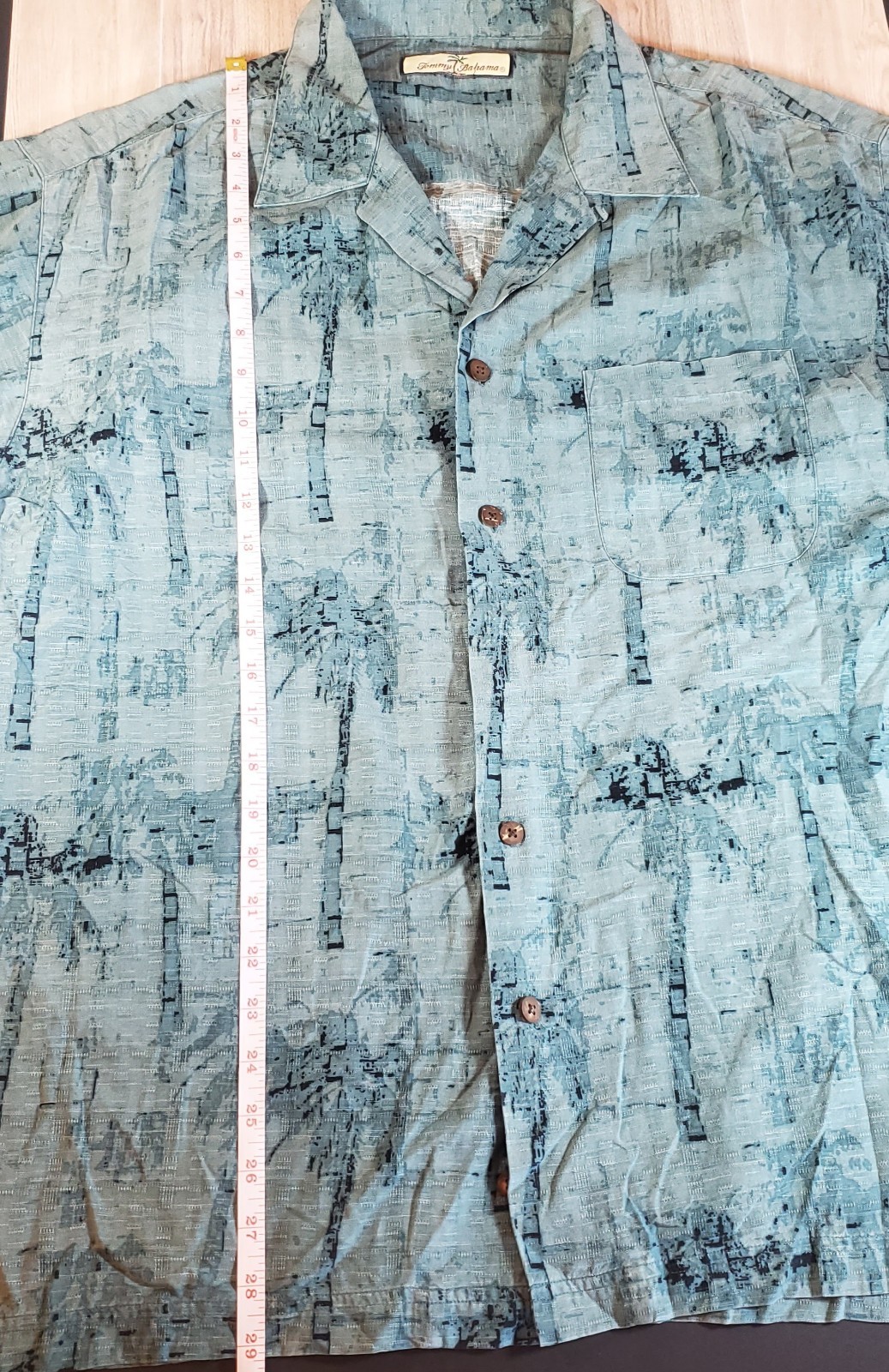 Tommy Bahama Men’s Turquoise Palm Tree Camp Silk Shirt Hawaiian Short Sleeve L