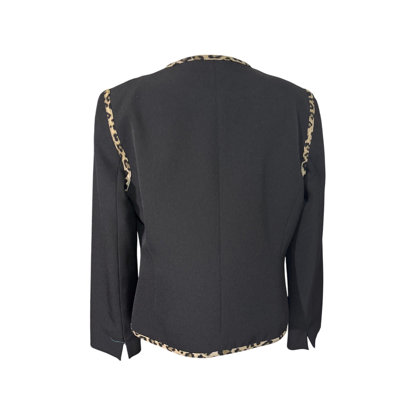 Black Label Evan Picone Black with Leopard Trim Blazer Jacket Size 6
