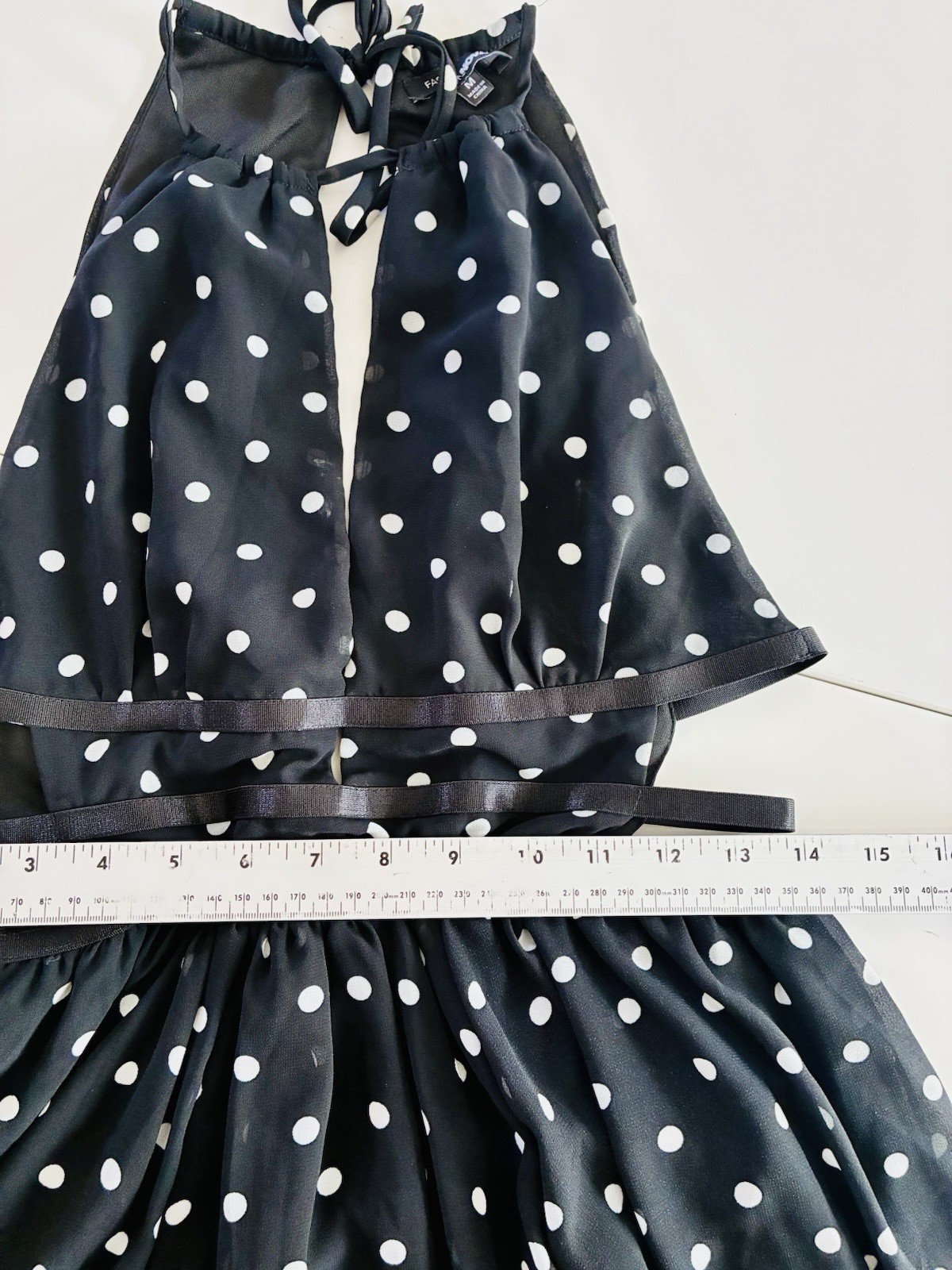 ASH NOVA Womens M Black/White Polka Dot Halter Maxi Chiffon Lined 3015D
