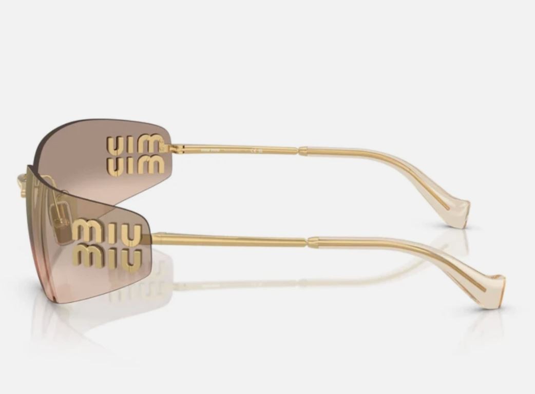 Miu Miu MU A51S 5AK20P Unisex Rectangle Sunglasses in Gold with Brown Lens
