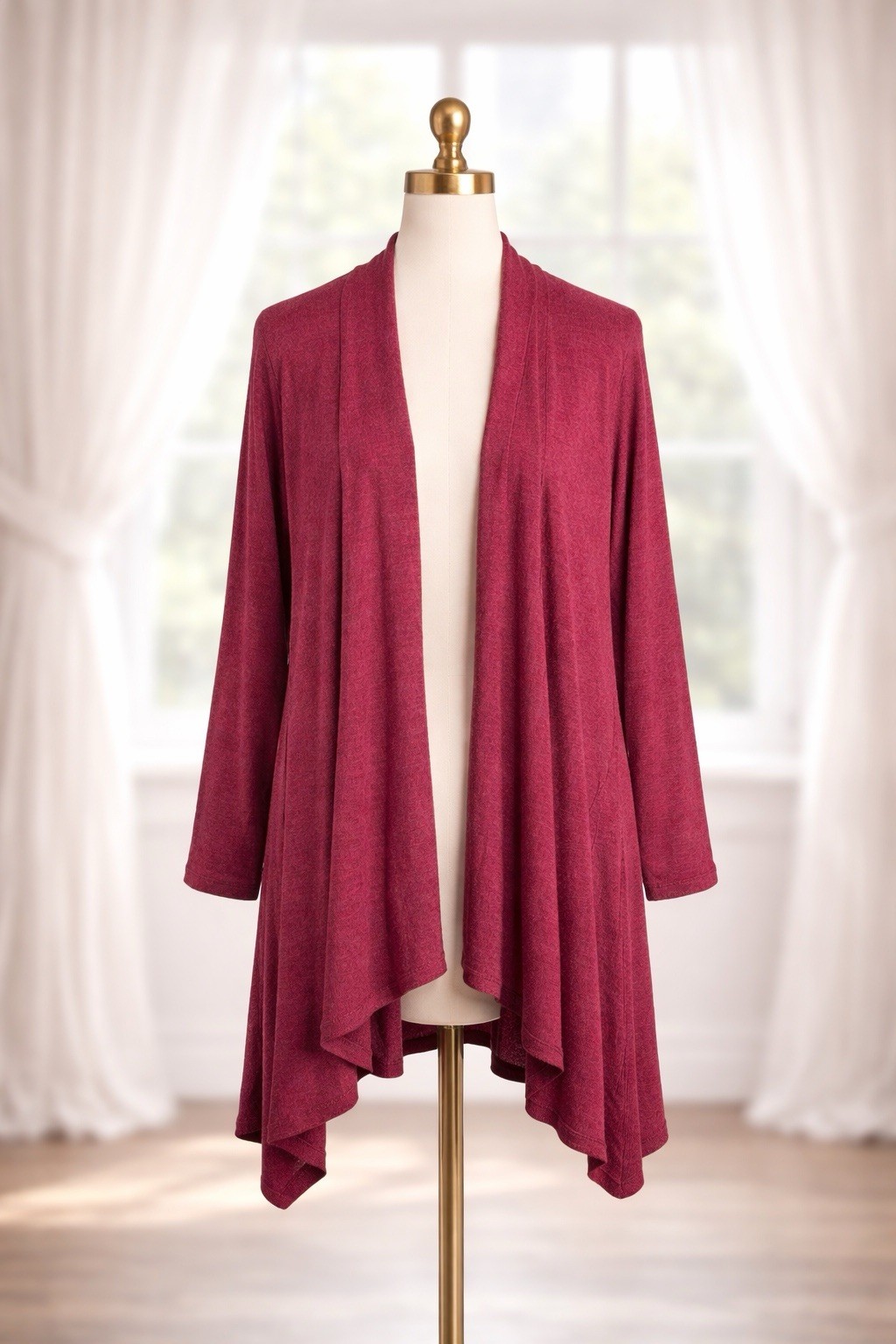 Any Body All Seasons Duster Cardigan Red Ribbed Knit Beach Vacation Cover Size M