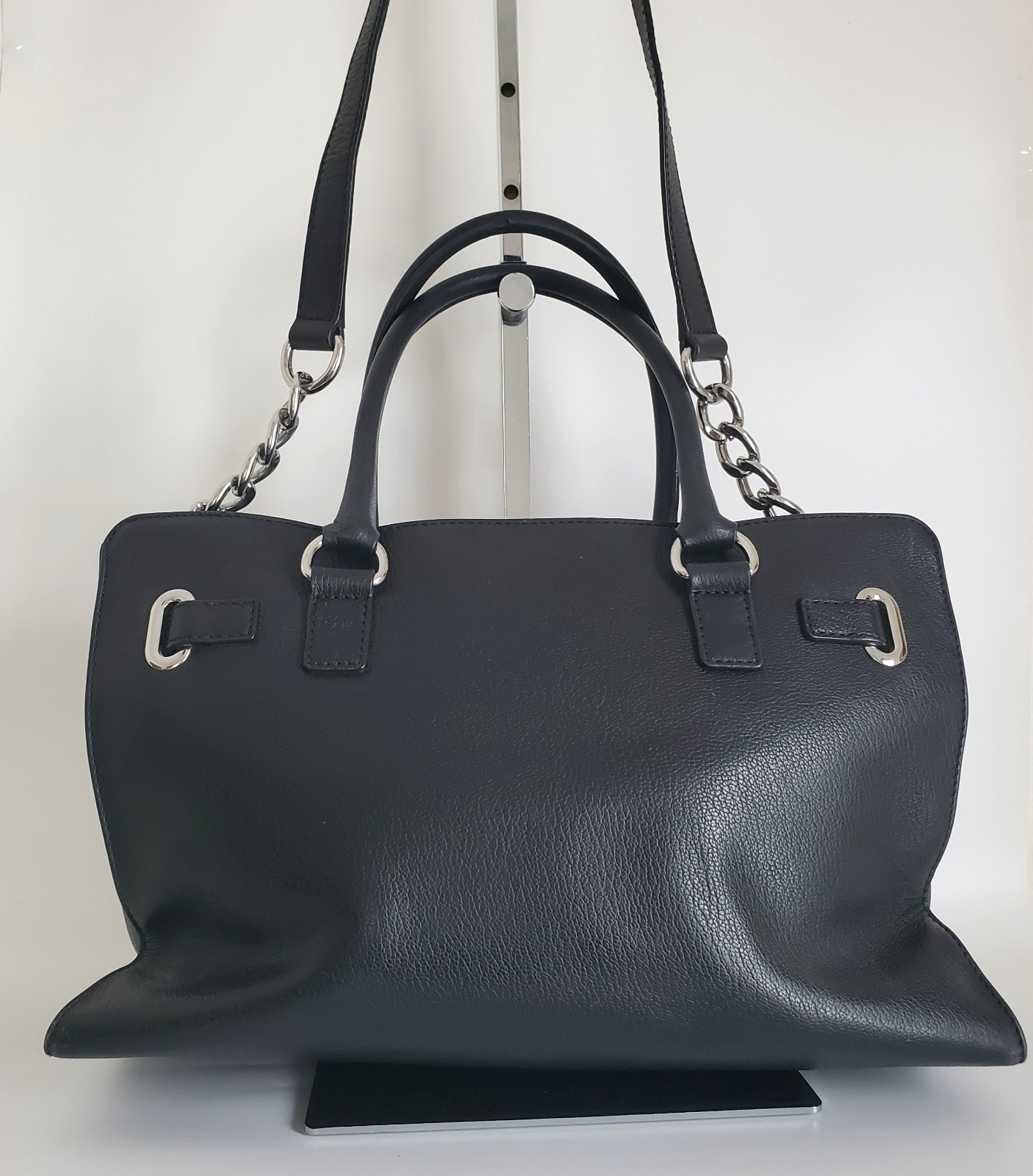MK HAMILTON BLACK PEBBLED LEATHER SATCHEL HAND BAG SILVERSTONE HARDWARE MEDIUM