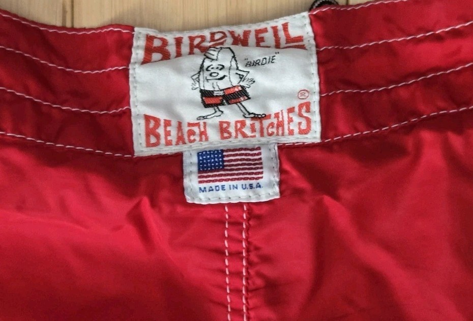 VTG Birdwell Beach Britches Boardshorts Mens 33 Red Lace Up Swim Made In USA