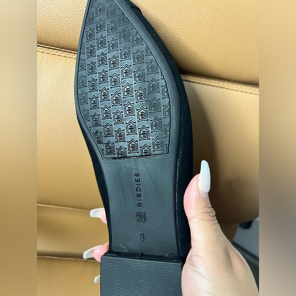 Birdies Black Pointed-Toe Flats Cushioned Comfort Quilted Insole Sz 8