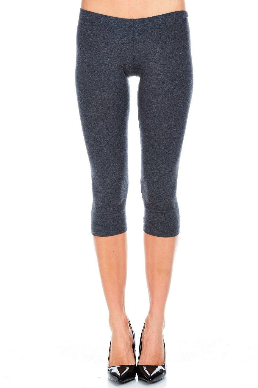 Cotton Spandex Capri Leggings Below Knee Plain Solid Stretchy Capris (S-3X)
