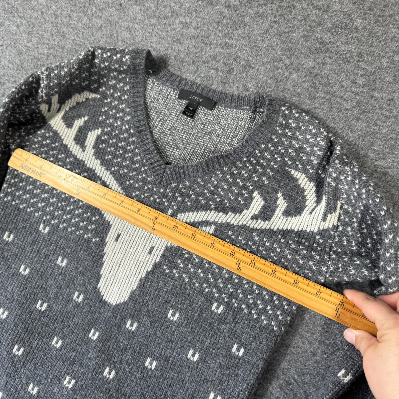 J.Crew 100% Wool Reindeer Sweater Womens 2XS XXS Gray Long Sleeve