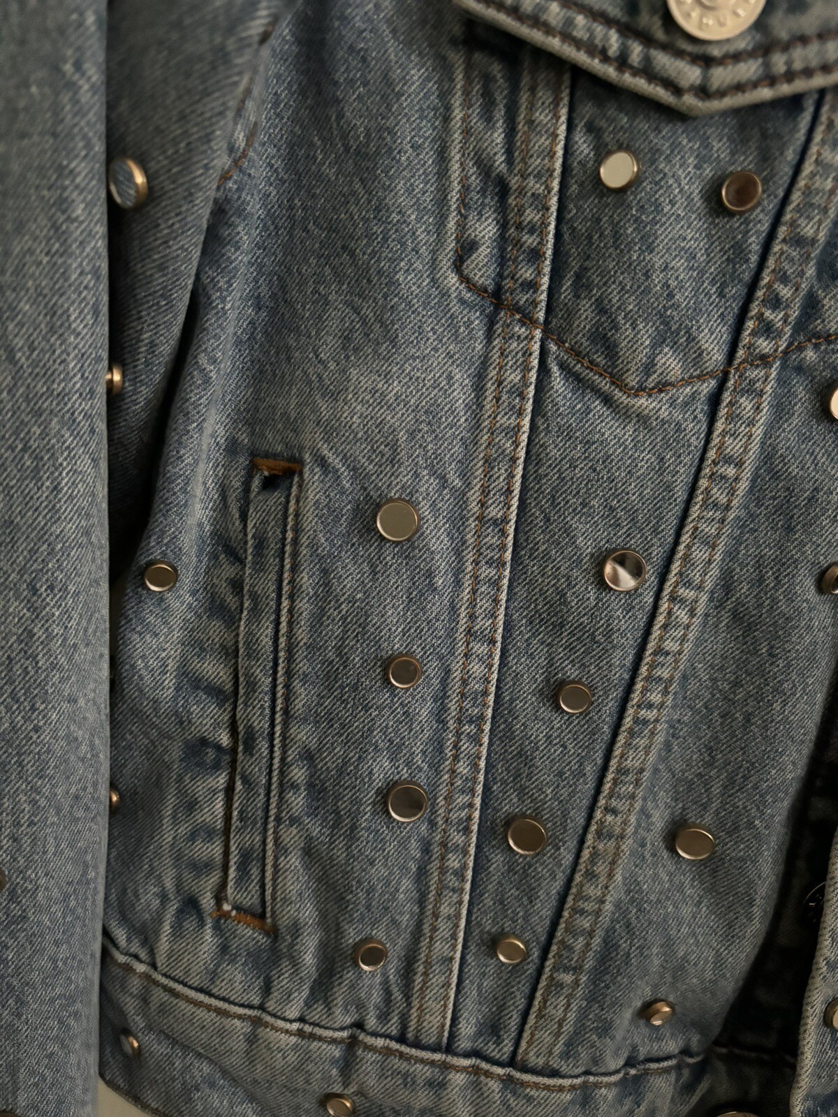 Sandro Paris Blue Denim Jacket With Studded Mirrors- UK 6- Fits UK 6-10 Relaxed