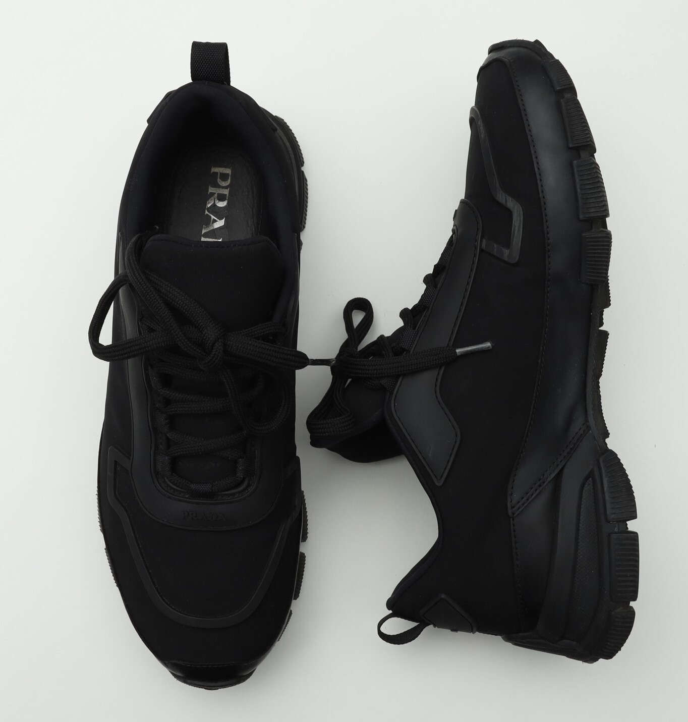 Prada Mens Sneakers Fabric Nylon/Rubber Sole Sneakers Sz UK 7/US 8 in All Black