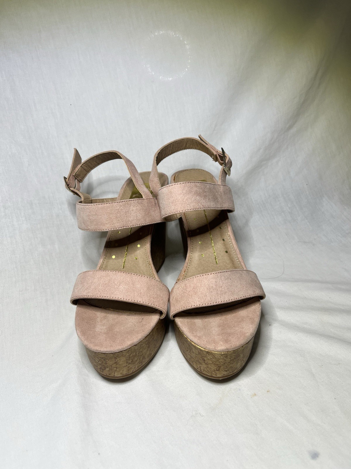 F&L Pink Wedge Sandals Ankle Strap Buckle Solid Manmade Womens US 10