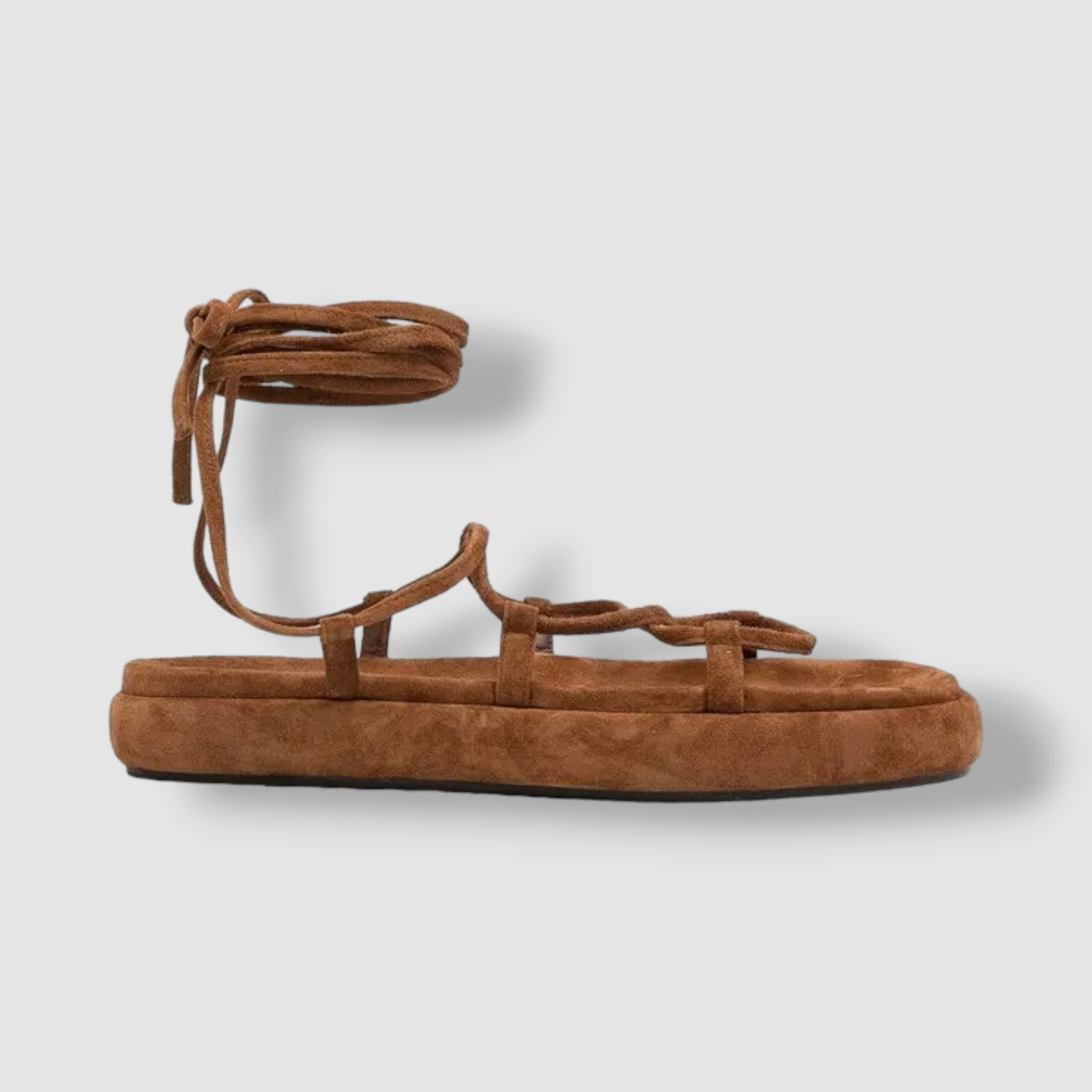 $840 Khaite Women’s Brown Alba Lace-Up Suede Strappy Sandal Shoes Size 39.5
