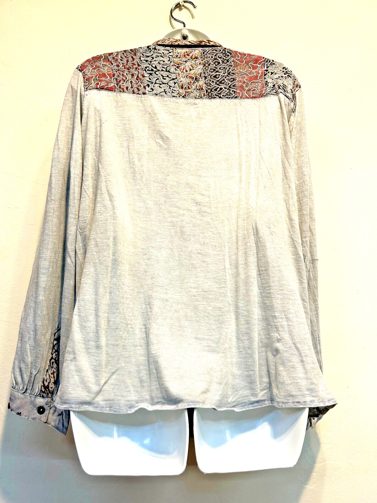 Nwt FUNKY STUFF patch gray boho embroidery knit cotton BLOUSE TOP XL Free shipp