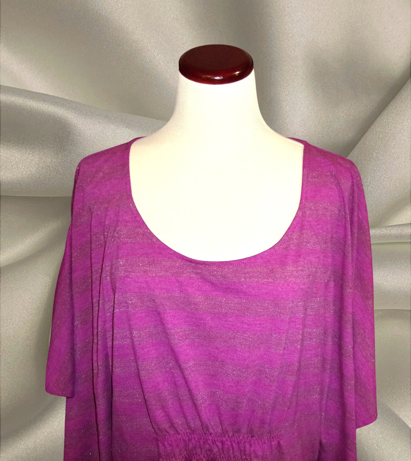 Faded Glory Womens Plus Size 2XL Purple Glitter Blouse Metallic Shimmer Top Boho