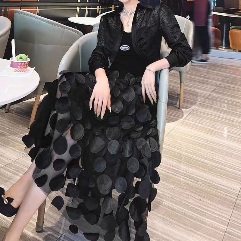 Mesh Long Skirts Fashion Elastic High Waist Tulle Skirt Casual A-Line Skirt