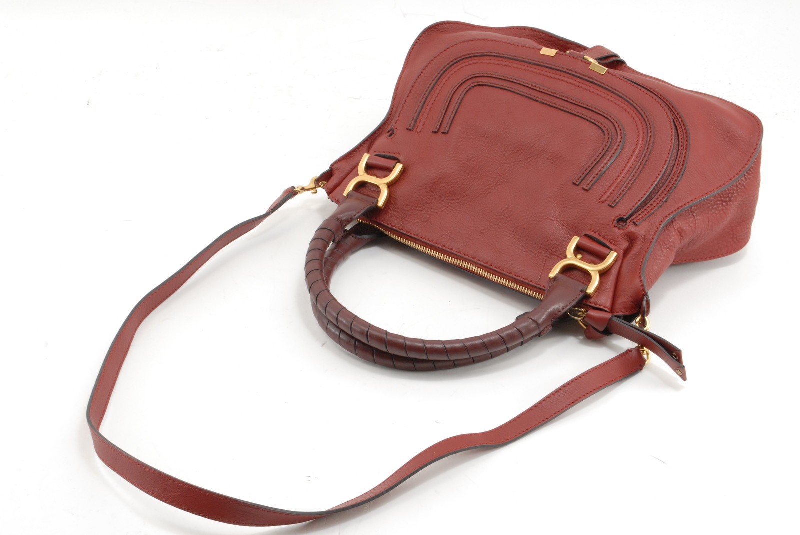 Chloe Marcie Shoulder Hand Bag Leather Red